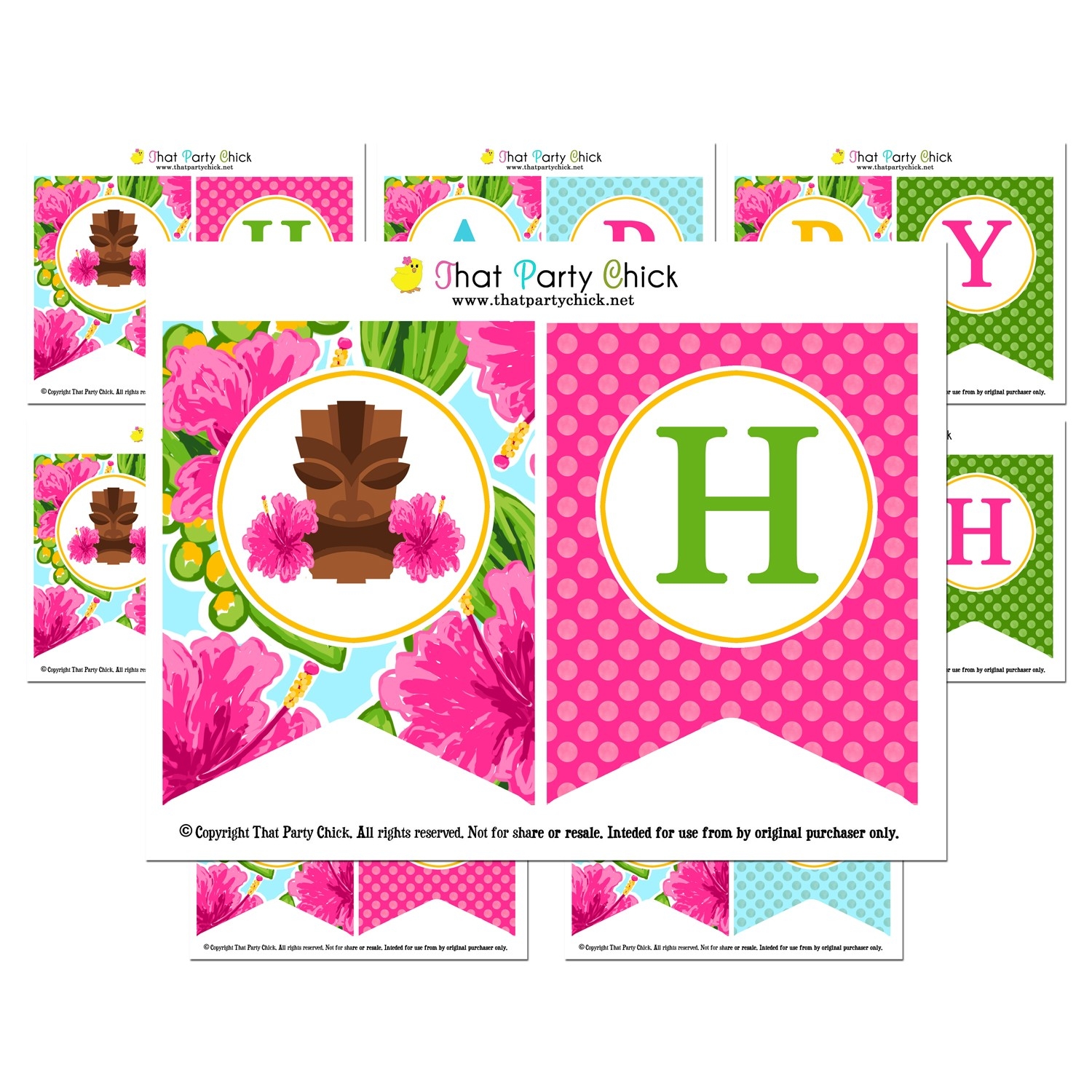 Luau Pink Hibiscus Happy Birthday Banner By That Party Chick Watercolor Luau Collection