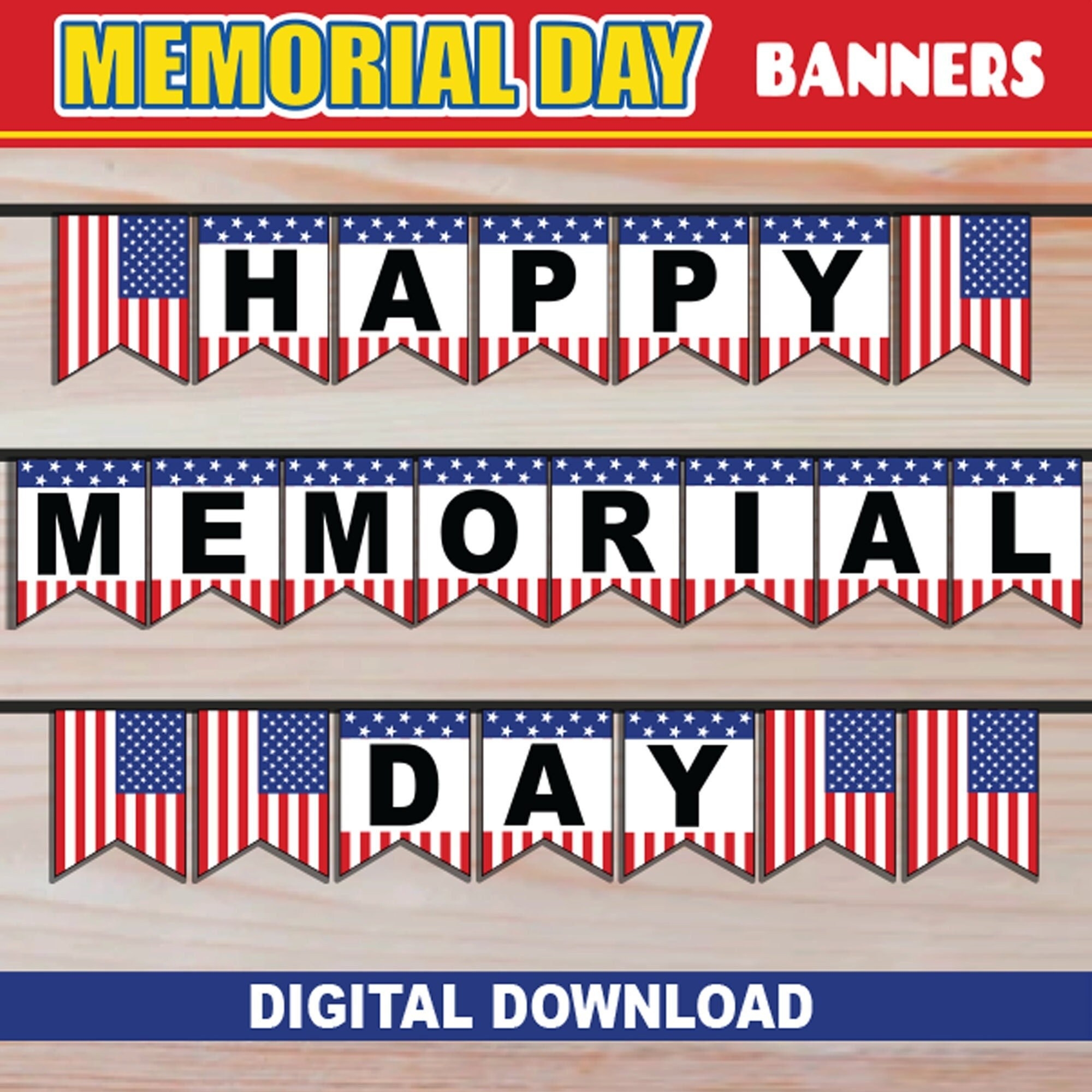 Memorial Day PRINTABLE Banner Memorial Day Patriotic USA Garland Pennant For Bulletin Board Classroom Decorations Door Display Or Party Etsy