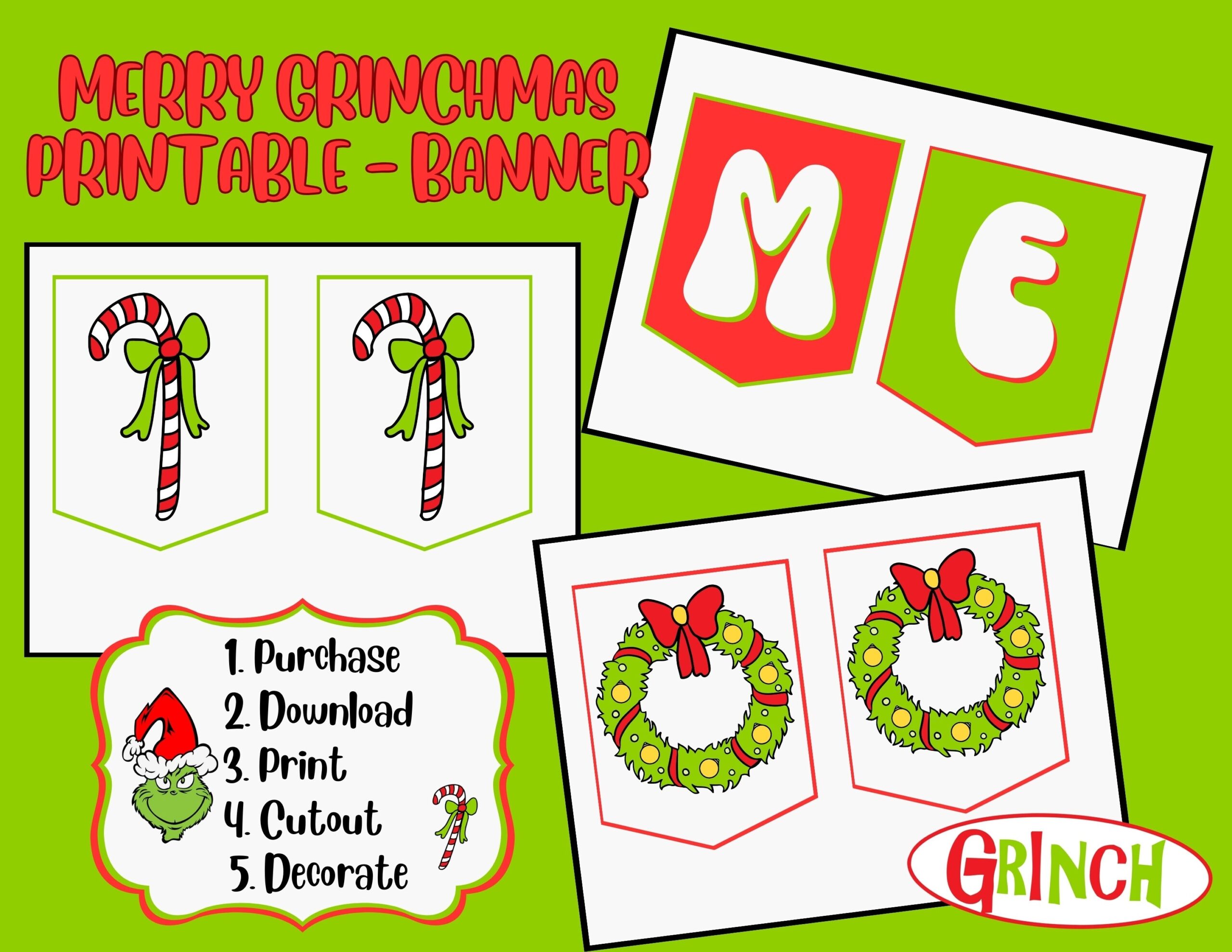 Merry Grinchmas Printable Banner Instant Download Etsy