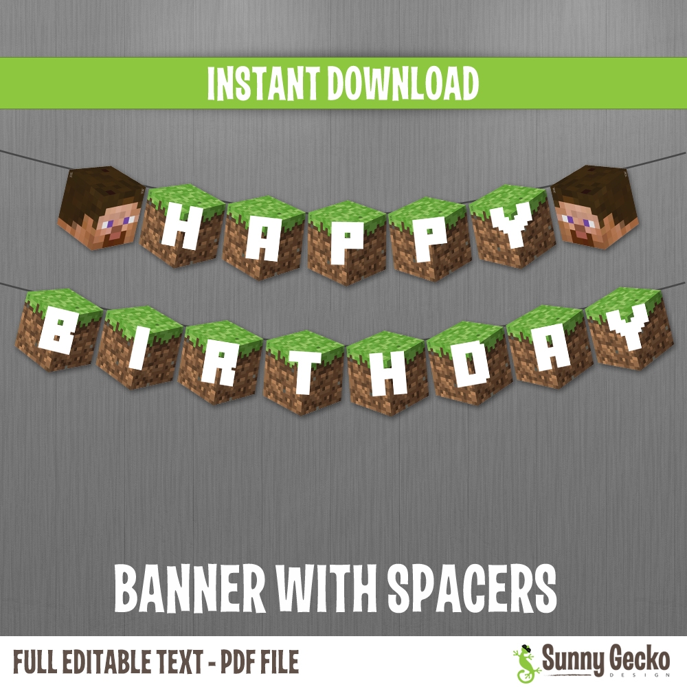 Minecraft Happy Birthday Banner Printable