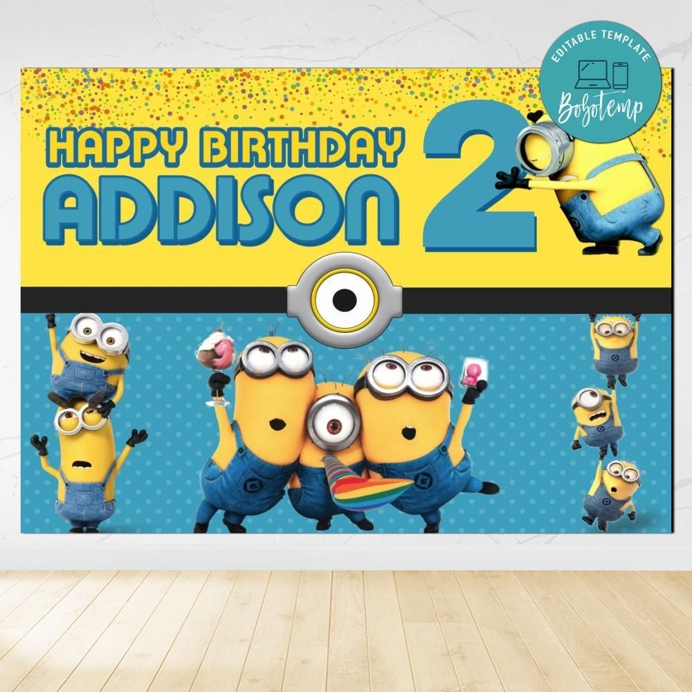 Minions Birthday Backdrop Digital File Template Bobotemp