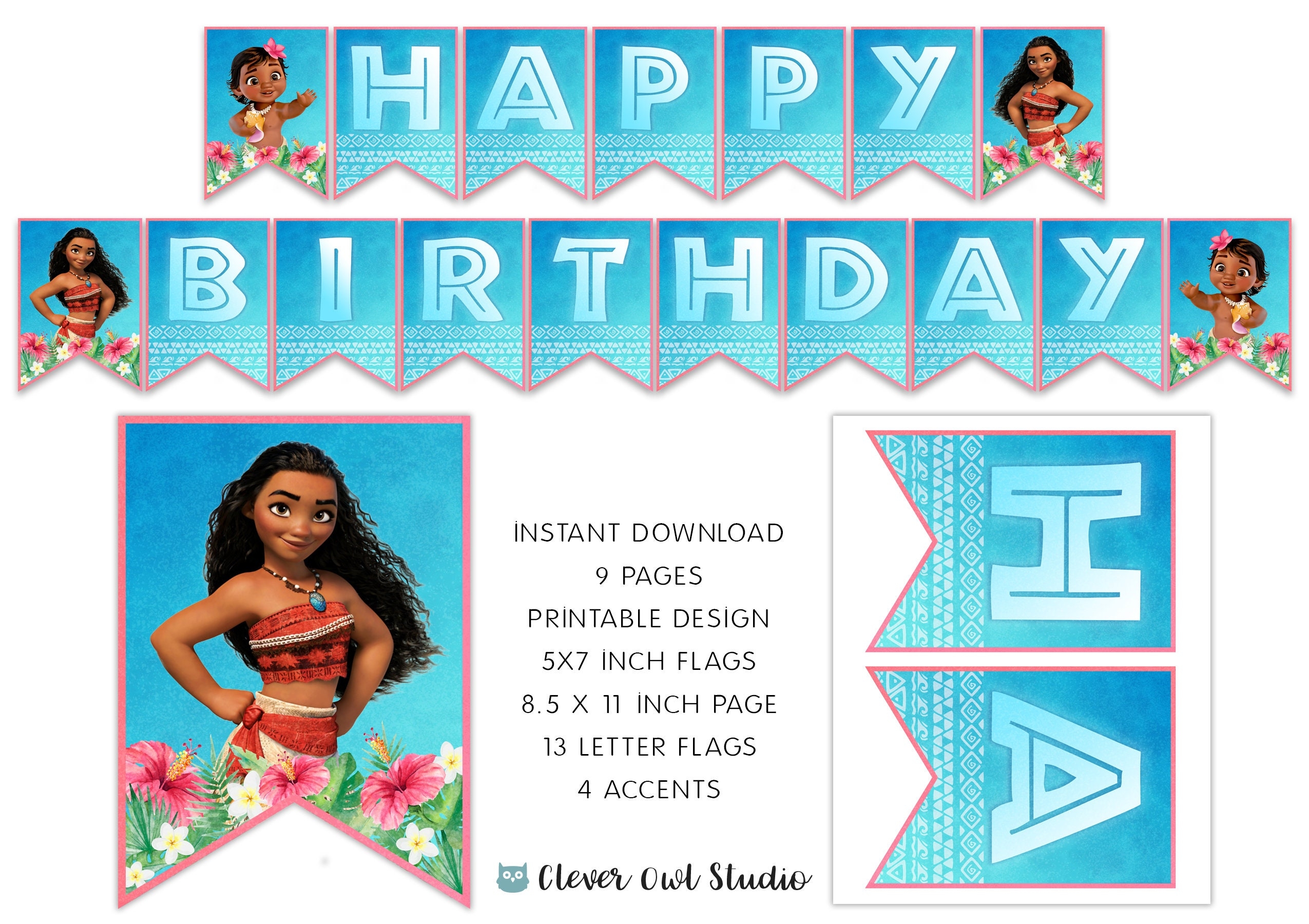 Moana Birthday Banner Princess Moana Banner Moana Party Princess Moana Printable Blue Birthday Banner Digital Instant Download DIY Etsy
