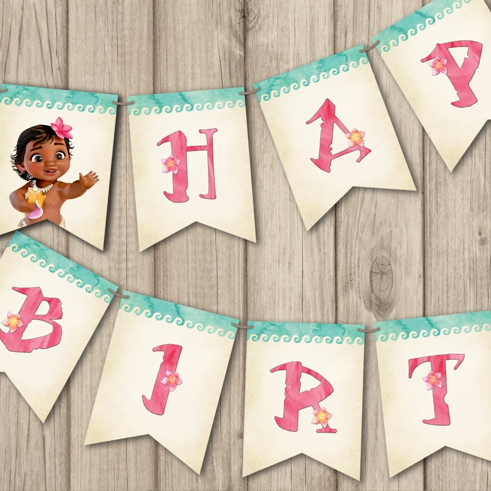 MOANA BIRTHDAY BANNER Printable Baby Moana Banner Happy Birthday Moana Birthday Decoration Moana Invitation sold Separate Etsy