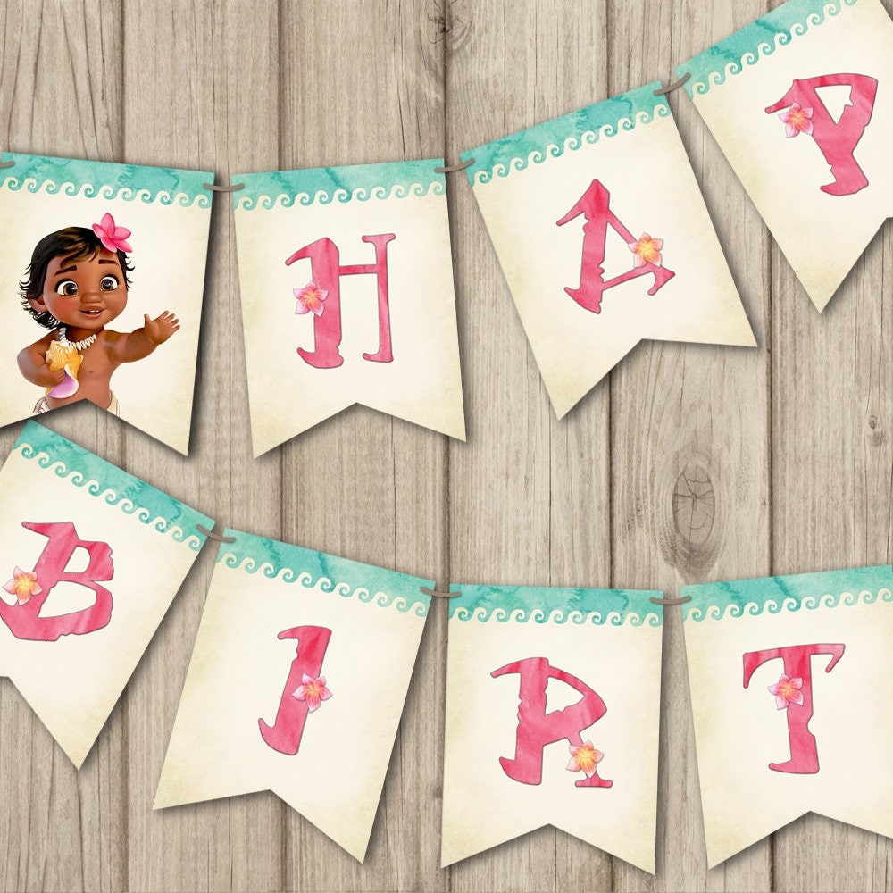 moana theme happy birthday banner printable