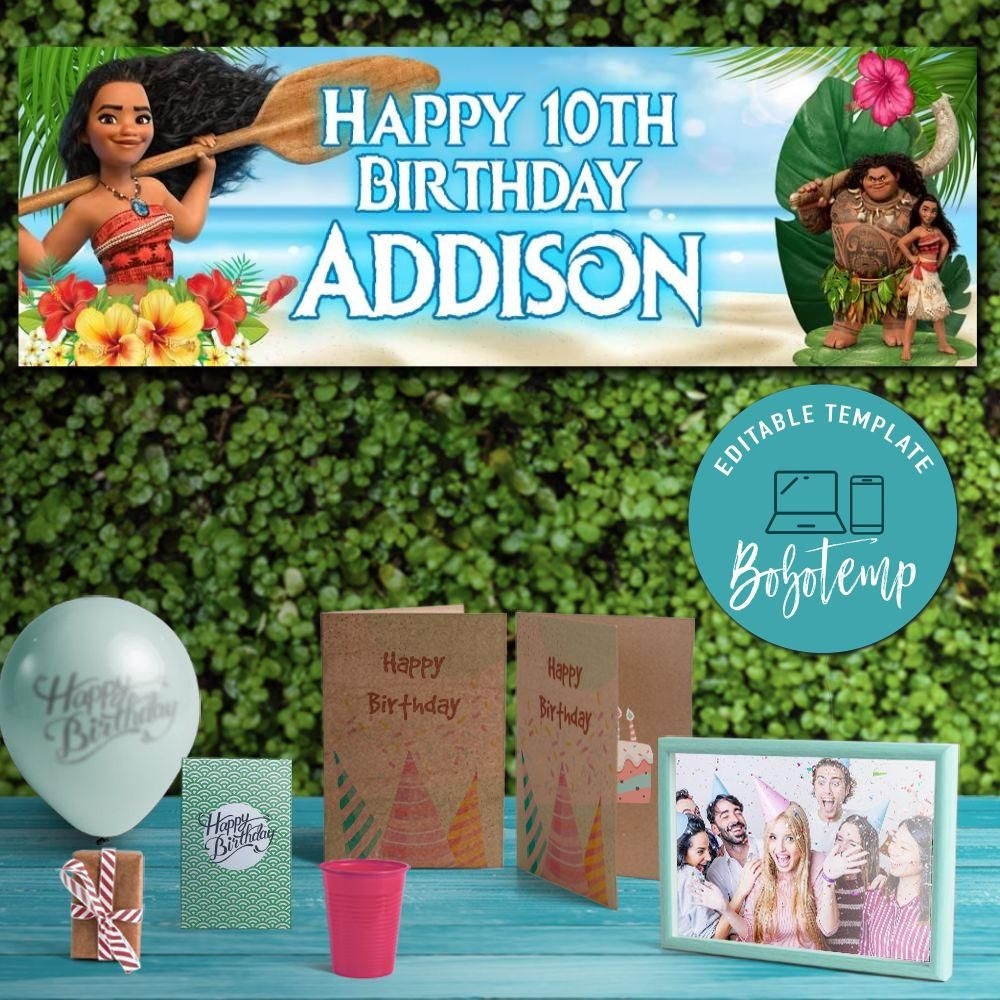 Moana Birthday Banner Printable Instant Download Bobotemp