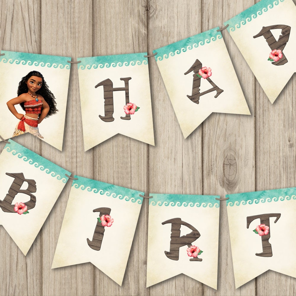 MOANA BIRTHDAY BANNER Printable Moana Banner Happy Birthday Moana Birthday Decoration Moana Invitation sold Separate Etsy