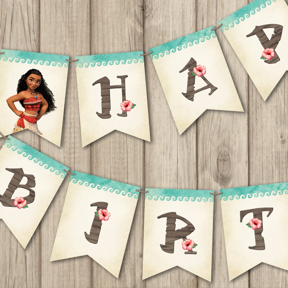 MOANA BIRTHDAY BANNER Printable Moana Banner Happy Birthday Moana Birthday Decoration Moana Invitation sold Separate Etsy