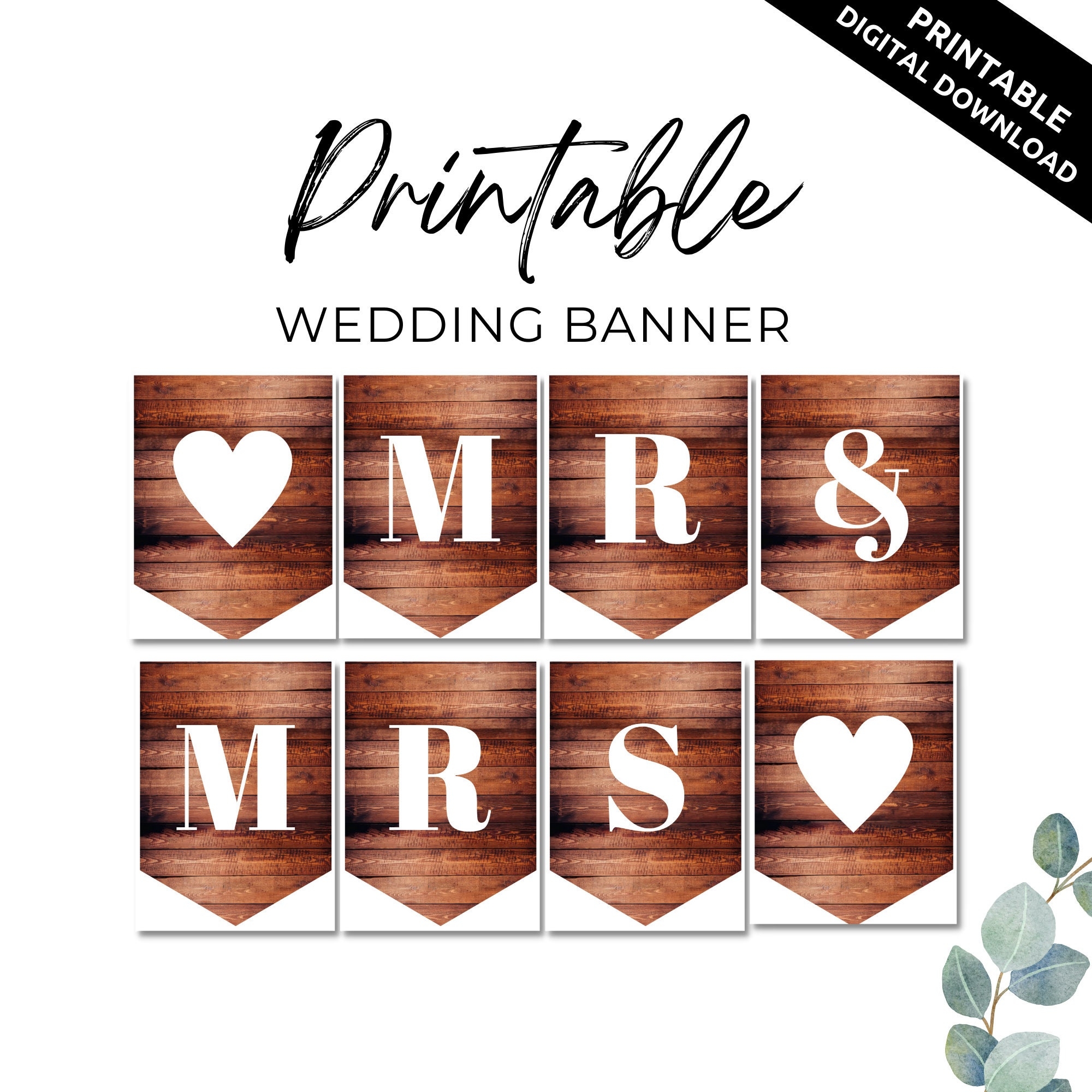 Mr And Mrs Banner Printable Wedding Banner Wedding Sign Rustic Wedding Mr And Mrs Sign Wedding Photo Prop Wedding Bunting Etsy