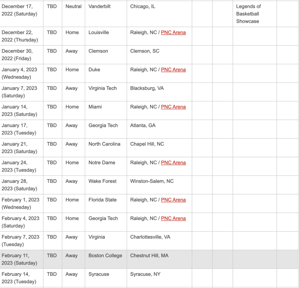 NC State Releases 2022 23 Men s Basketball Schedule Pack Insider