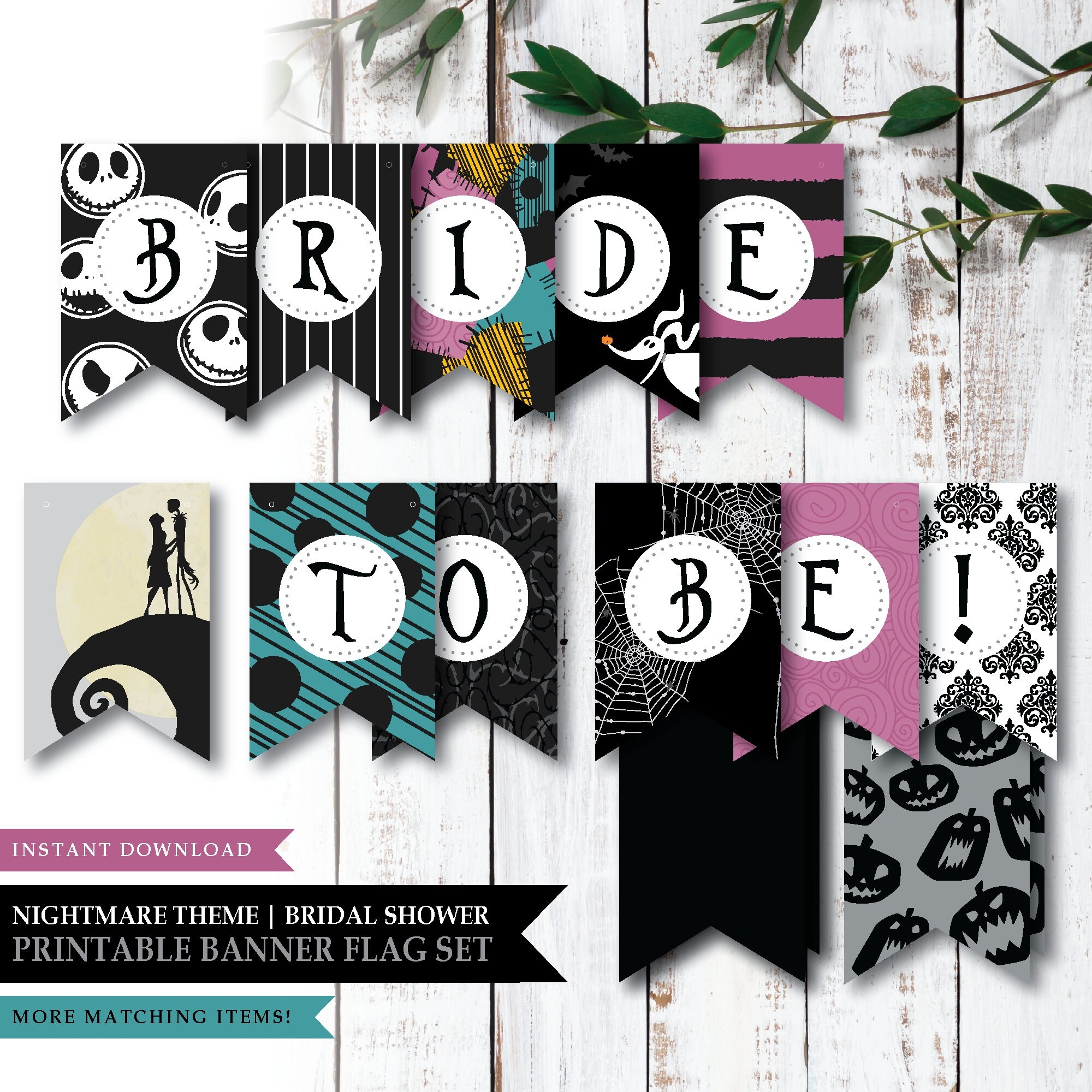 Nightmare skellington Love Printable Bridal Shower Banner Bride To Be Sign Party Decoration Wedding Shower Pink INSTANT DOWNLOAD Etsy