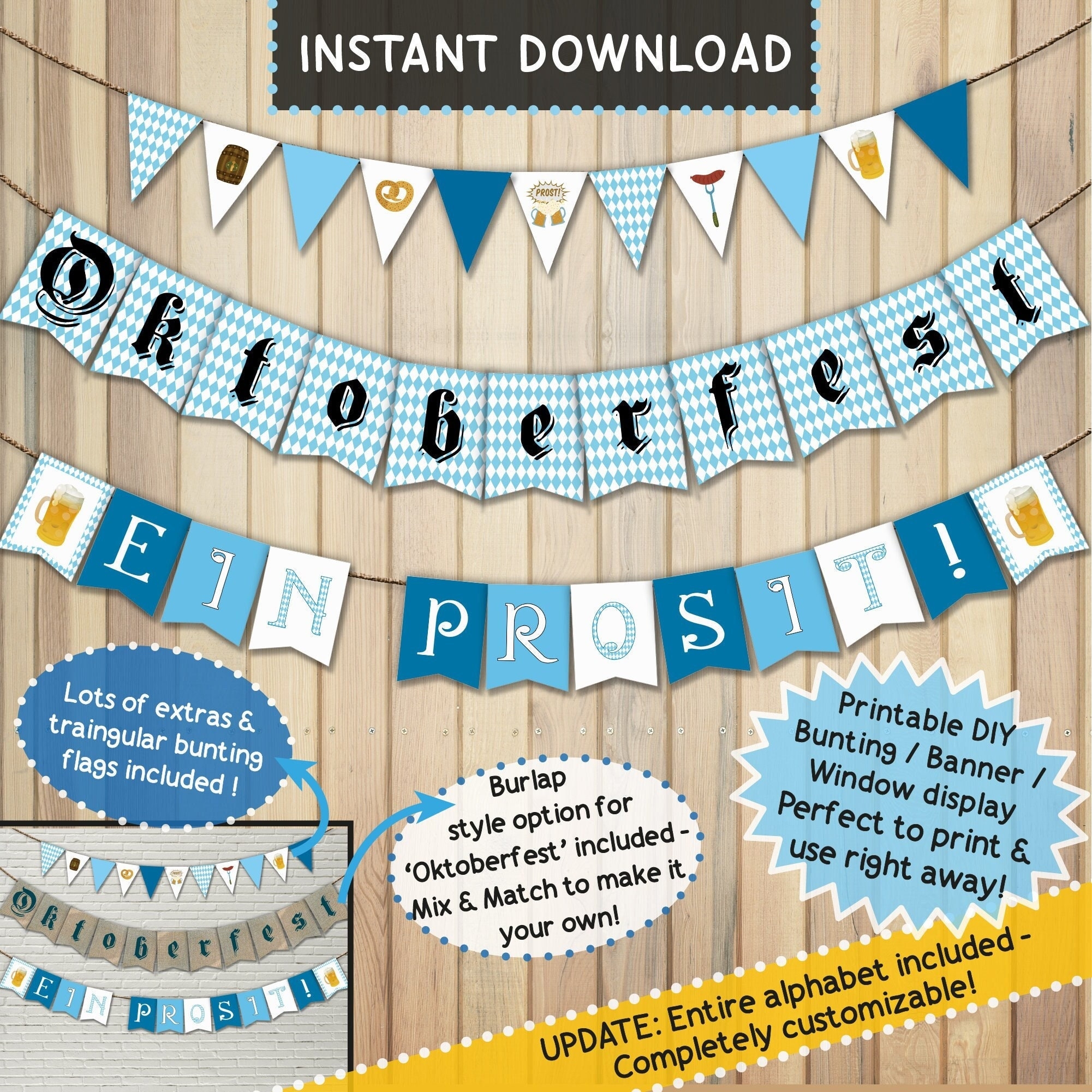 OKTOBERFEST Printable Celebration DIY Banner Bunting German National Month Personalize Birthday Themed Idea Friends Family Office Party Etsy