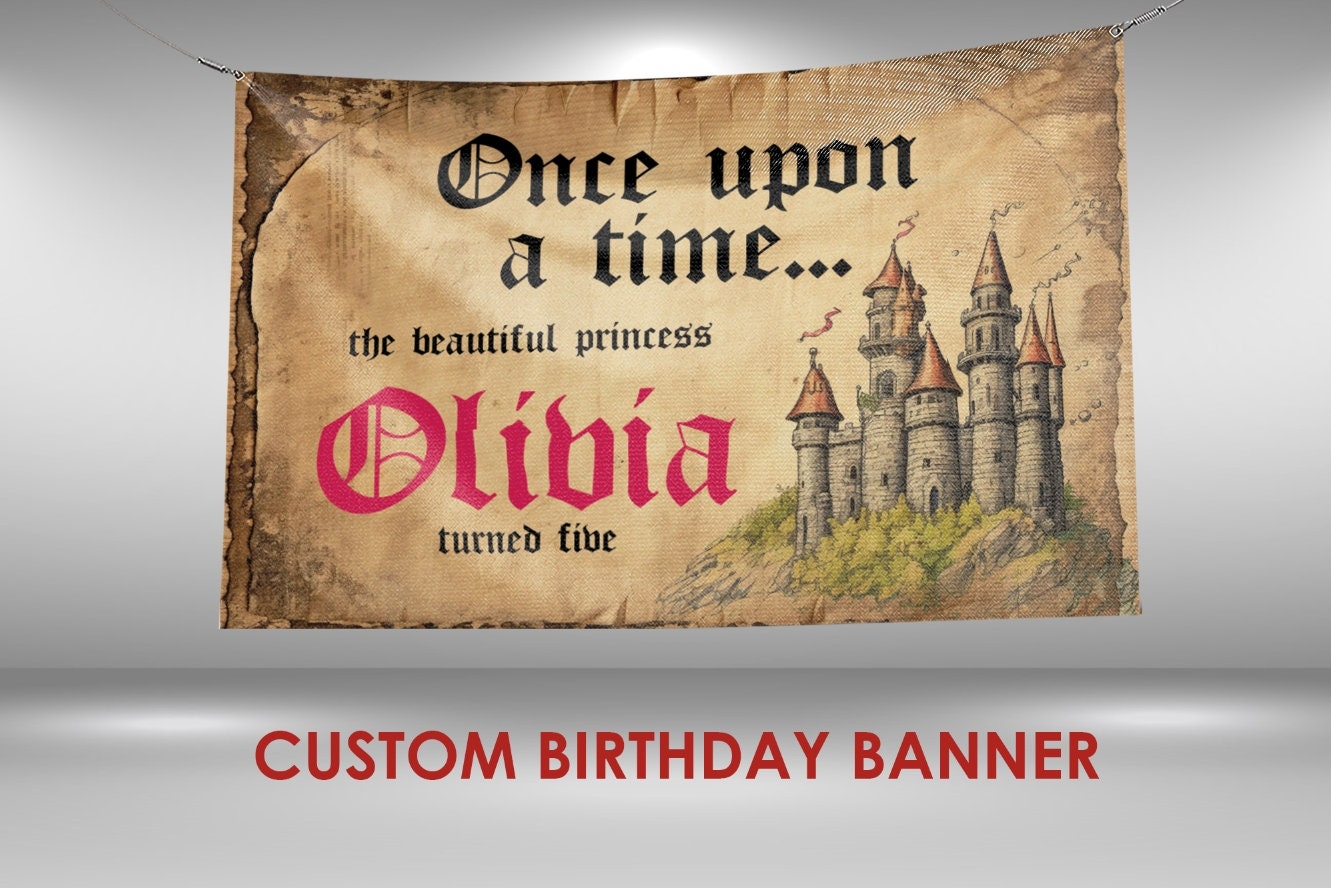 Once Upon A Time Birthday Vinyl Banner Once Upon A Time Party Decorations Fairy Castle Birthday Backdrop Once Upon A Time Banner Sign Etsy