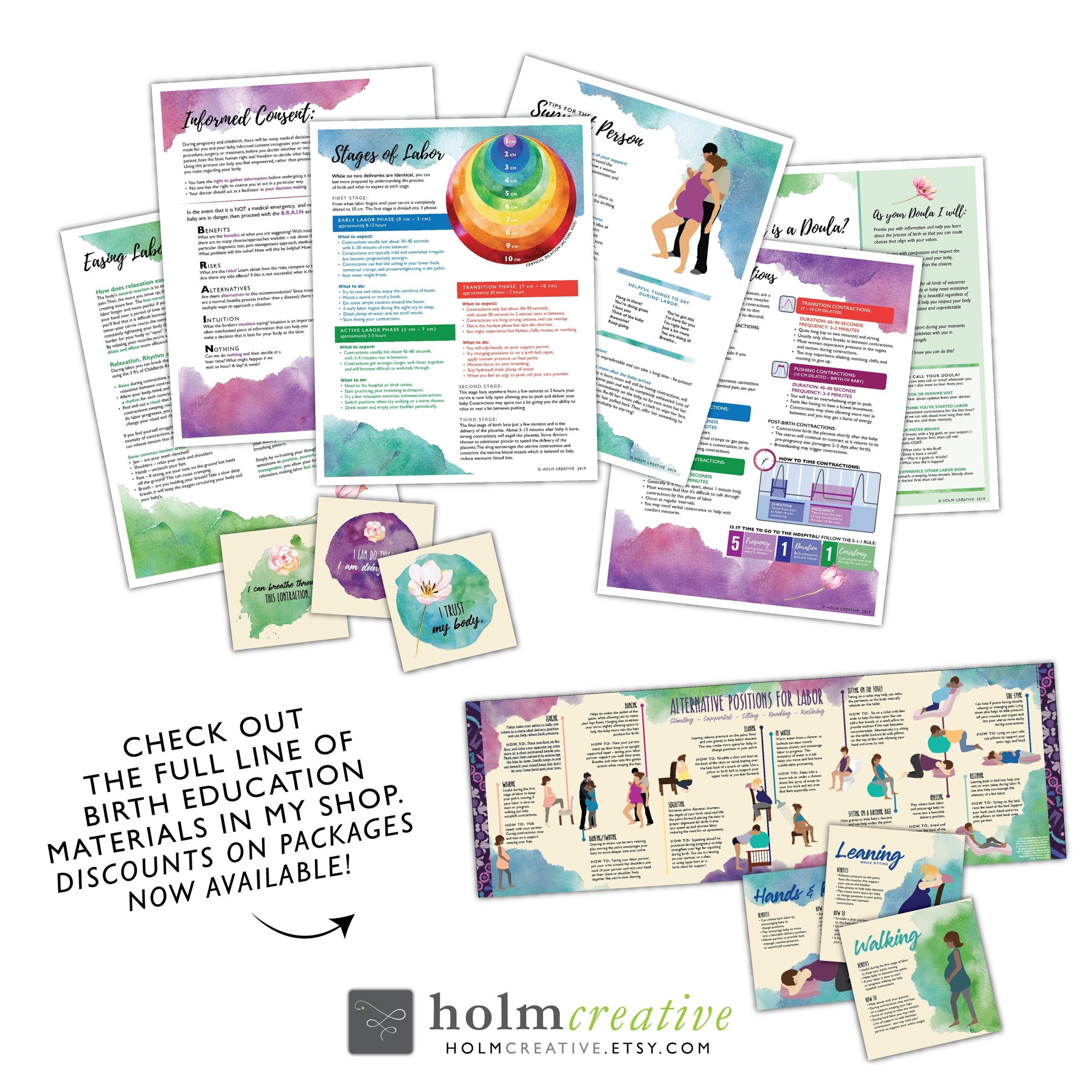 Package 2 Birth Education Handouts Printable Labor Position Cards Printable PDF Files Resource For Childbirth Educators And Doulas Etsy