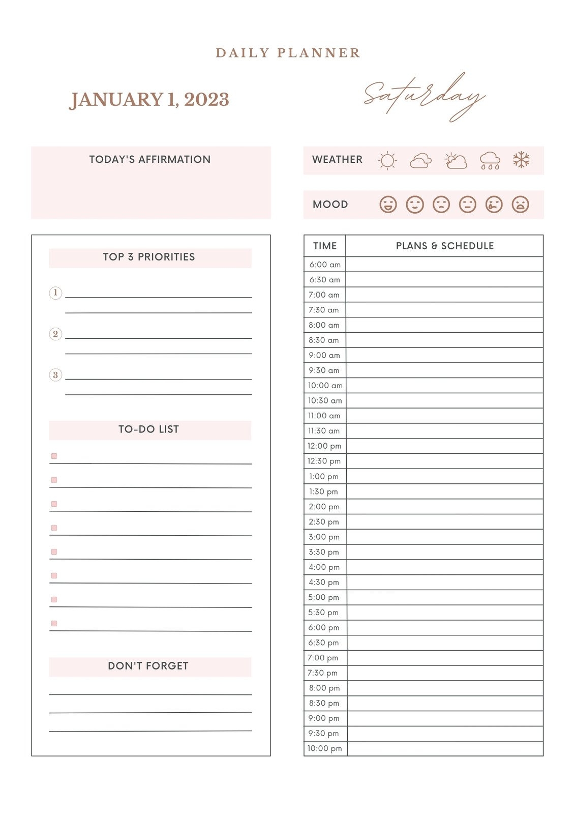 Printable Day Planner