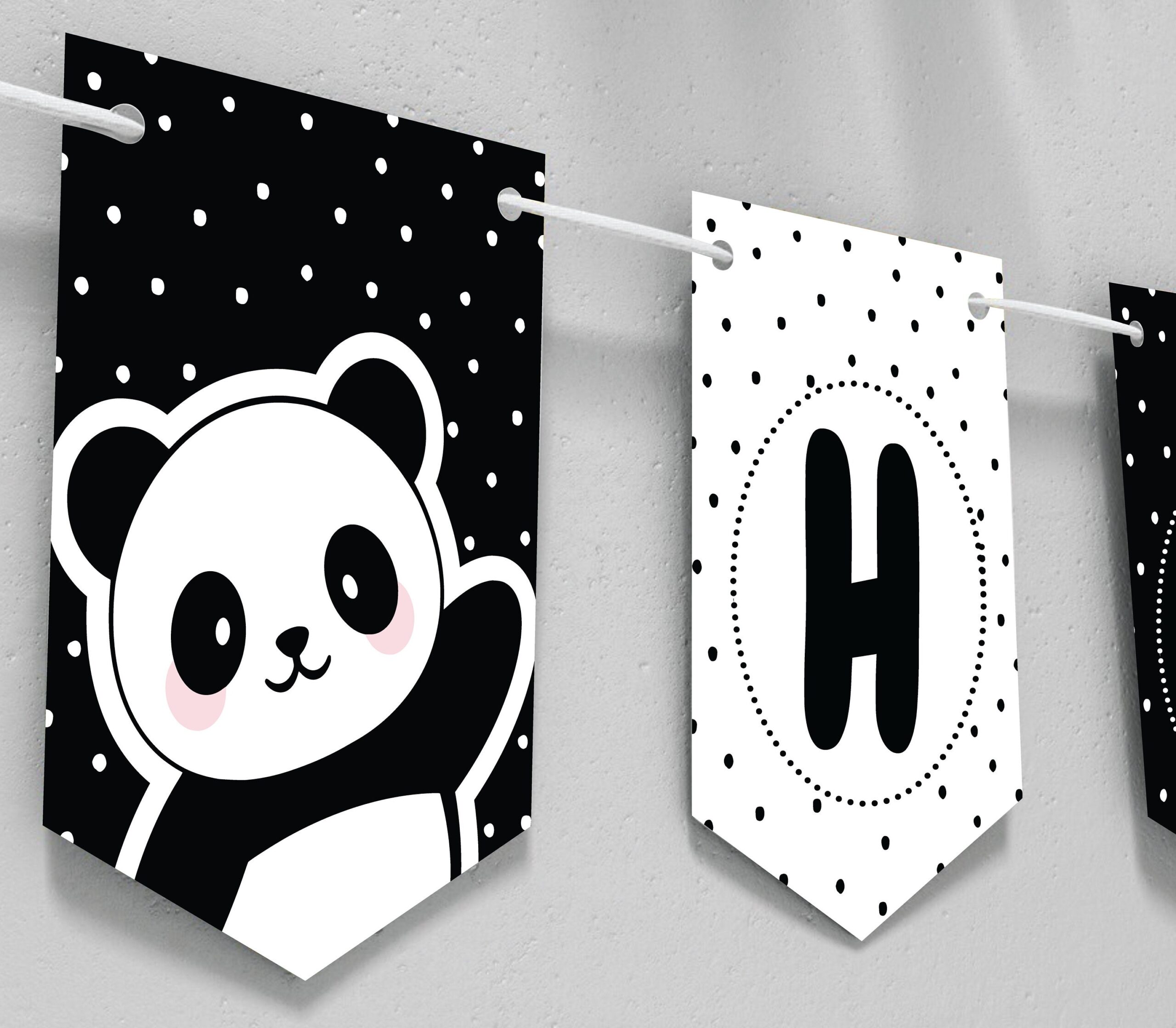 Panda Happy Birthday Banner DIGITAL Panda Party Decoration Personalized Party EDITABLE Printable File Download A107 Etsy