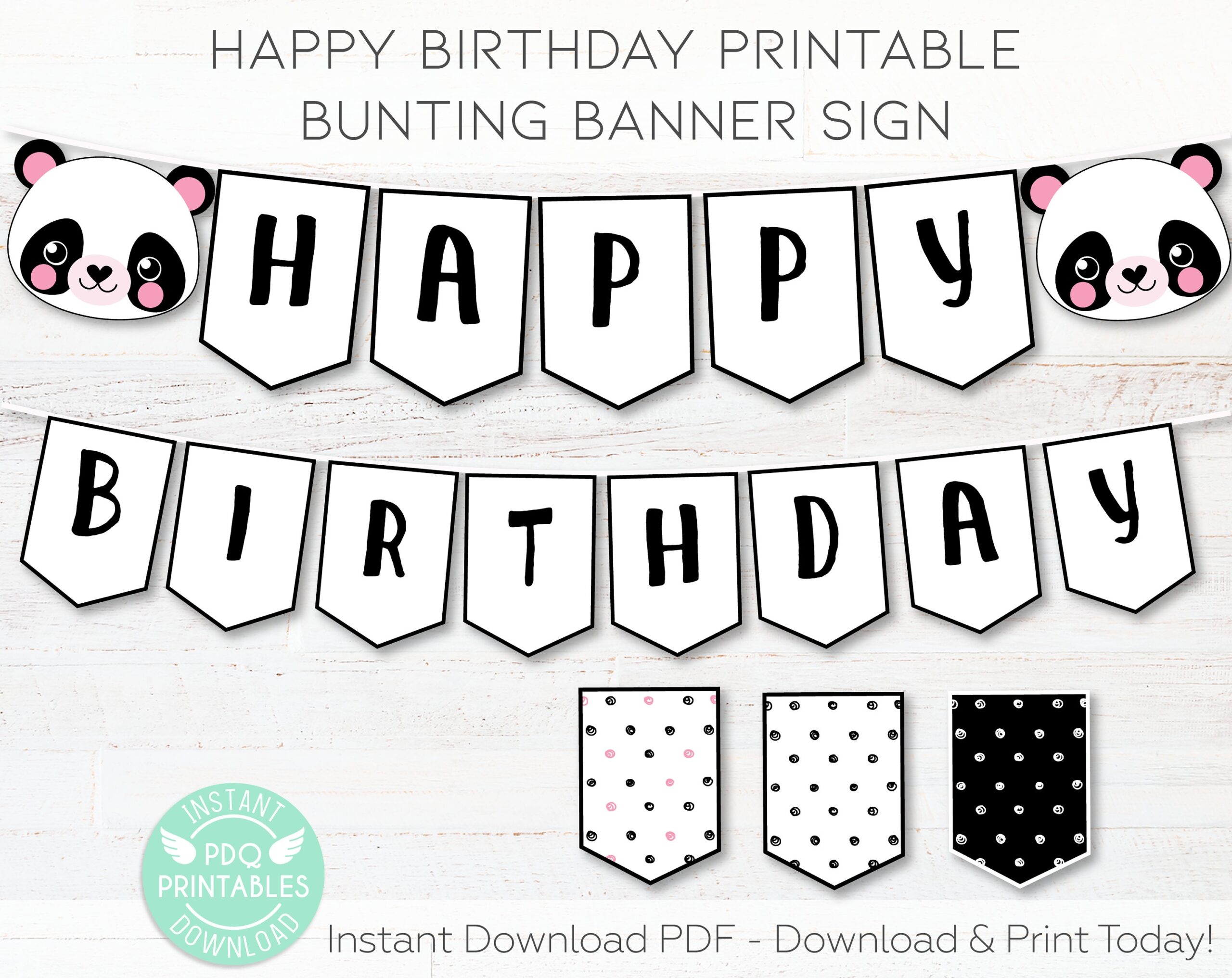 Panda Happy Birthday Banner Panda Banner Printable Panda Birthday Decor Panda Birthday Decorations Panda Party Printable Panda Digital Etsy