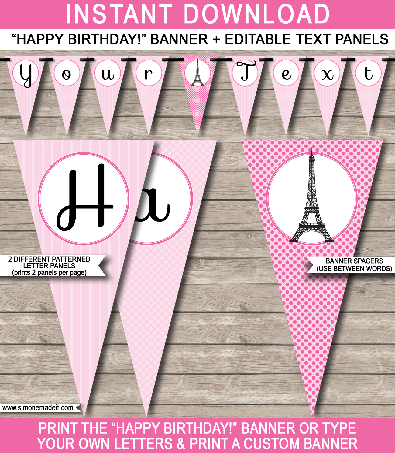 Paris Party Banner Template Happy Birthday Pennant Banner Bunting