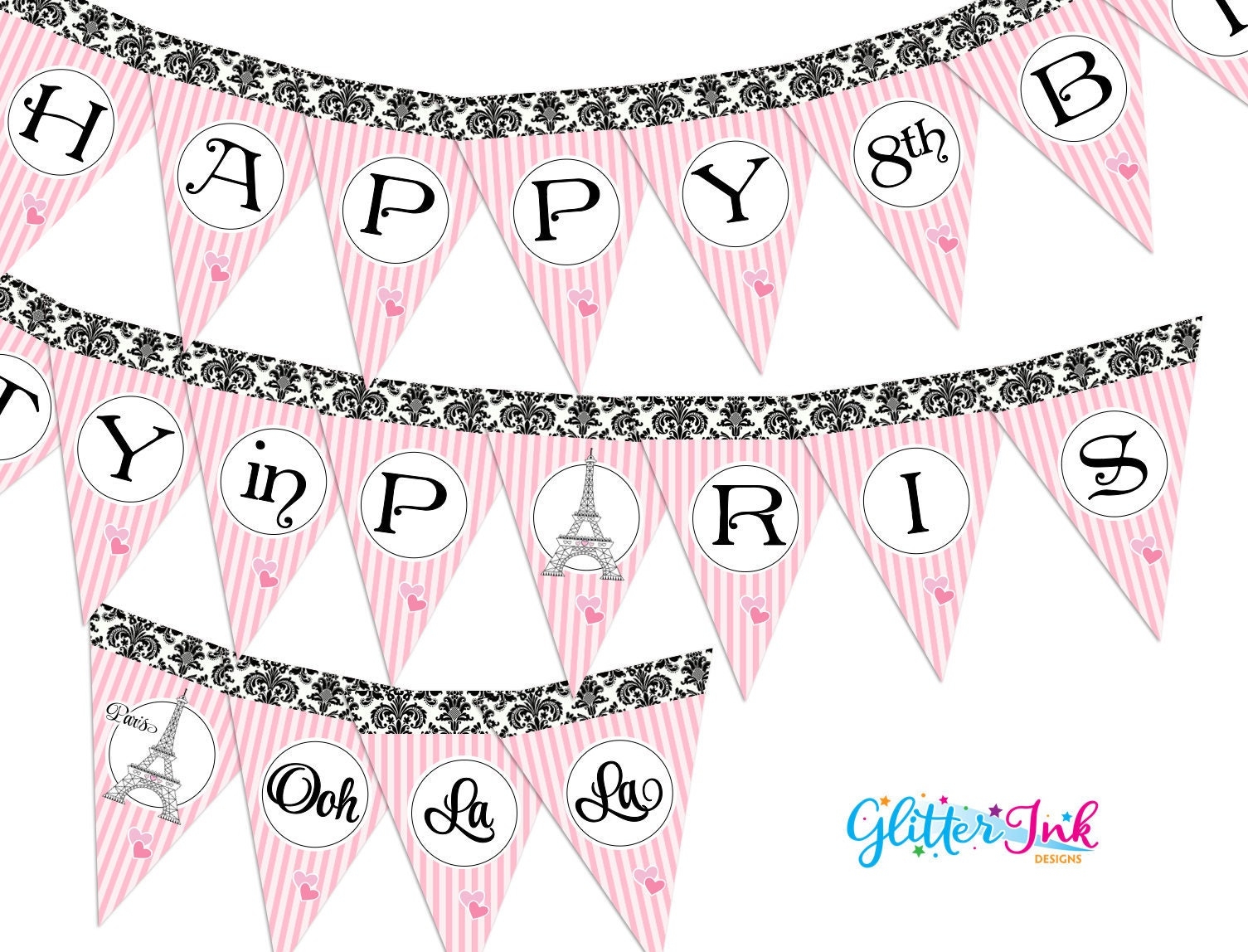 free printable paris birthday banner