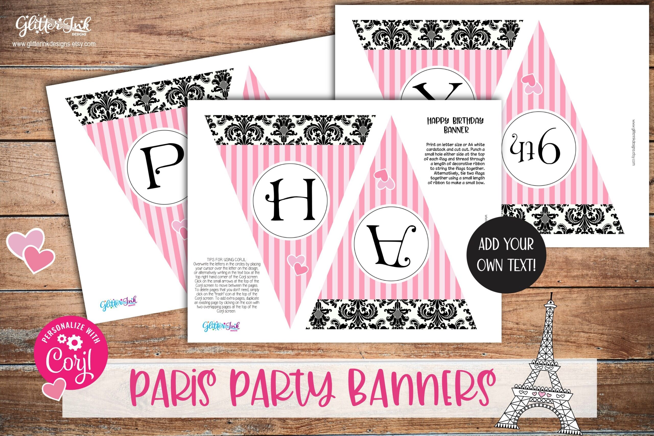 Paris Party Printable Banner French Themed Birthday Decor Party In Paris Decorations Pink Black Eiffel Tower Ooh La La Sweet 16 Spa Etsy