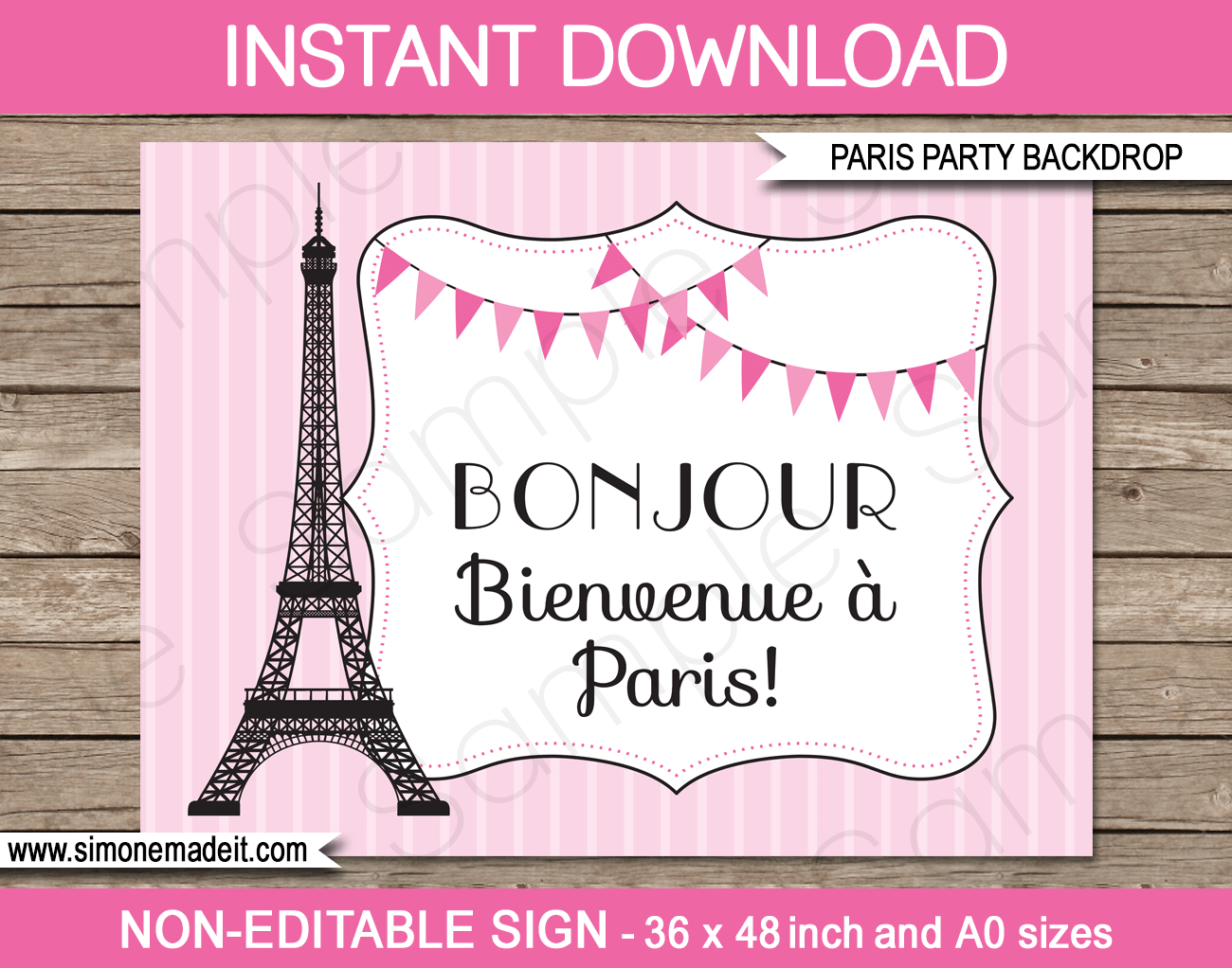 Paris Party Sign Backdrop Template Printable Birthday Party Decorations