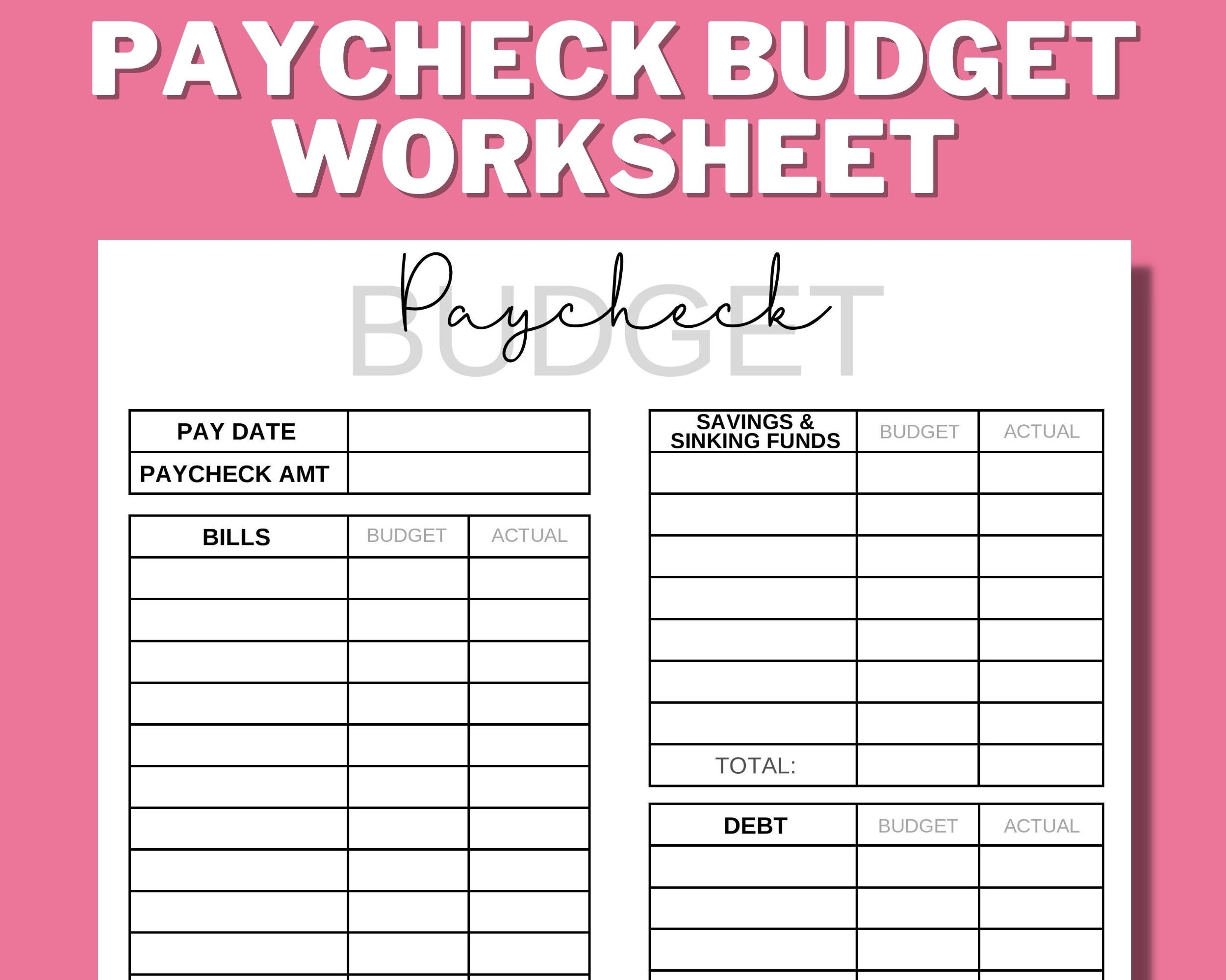 PAYCHECK BUDGET PRINTABLE Budget Worksheet Budget Binder Weekly Biweekly Monthly Zero Based Budget Budget Mom A4 Us Letter Etsy