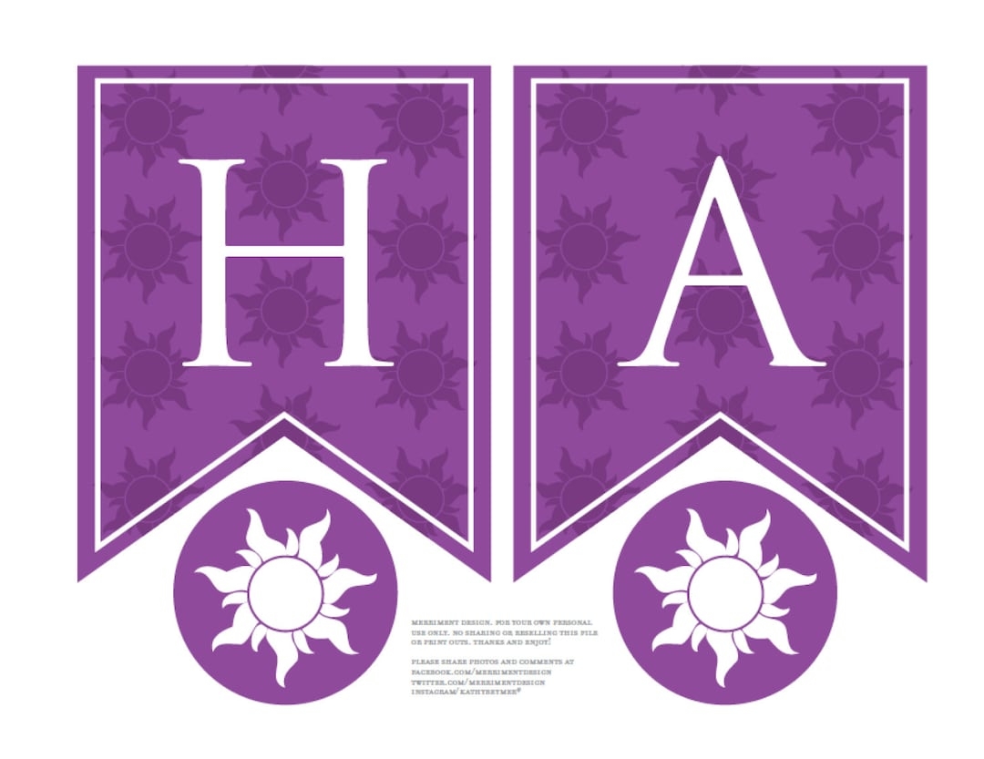 Personalized Rapunzel Sun Birthday Banner Printable PDF In PURPLE For A Princess Tangled Birthday Party Edit Print Yourself No Waiting Etsy