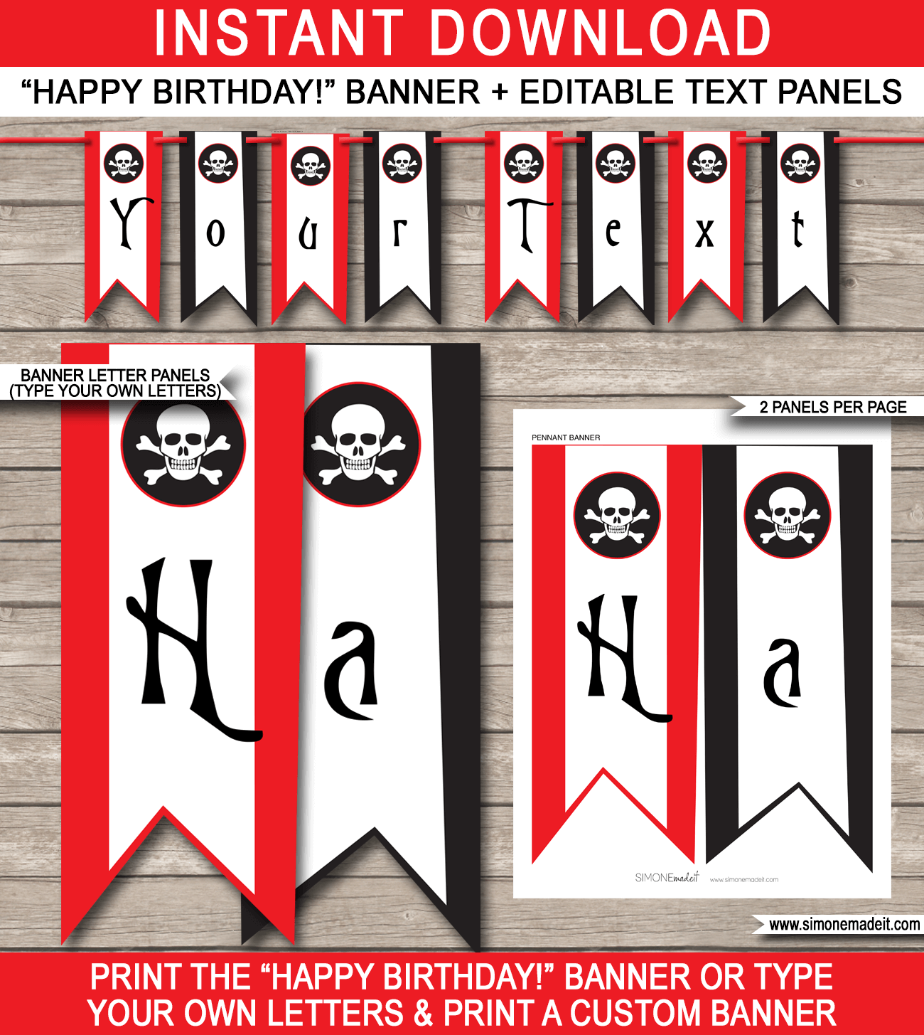 Pirate Party Banner Template Printable Happy Birthday Pennant Banner