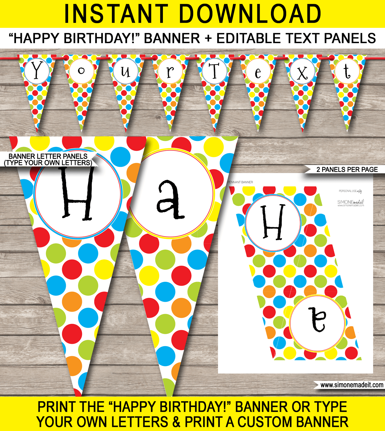 Polkadot Birthday Party Banner Template Happy Birthday Bunting
