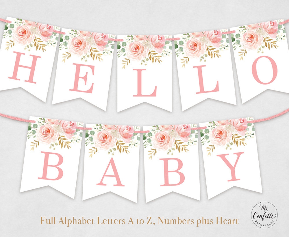 Printable Alphabet Banner Set Letters A To Z Numbers Plus Heart DIY Baby Shower Banner Birthday Blush Pink Floral Girl MCP820 MCP821 Etsy