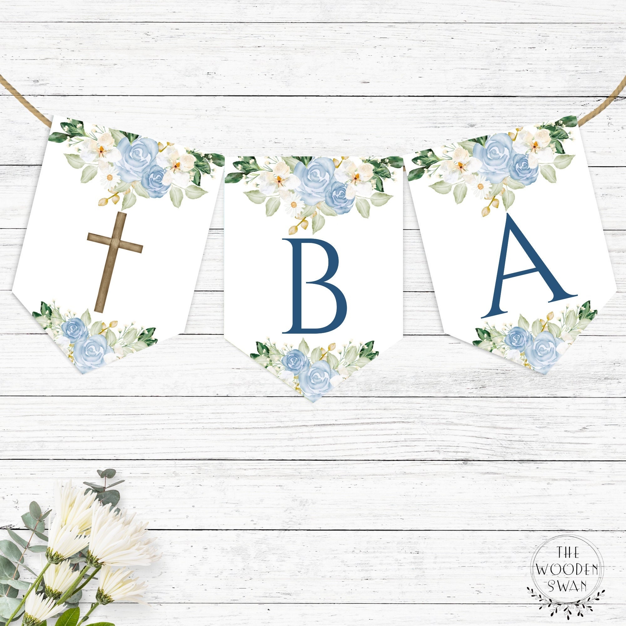 Printable Baptism Banner Template Editable Banner Template Baptism Bunting Baptism Party 5 x7 Each Flag Editable Text 207S Etsy