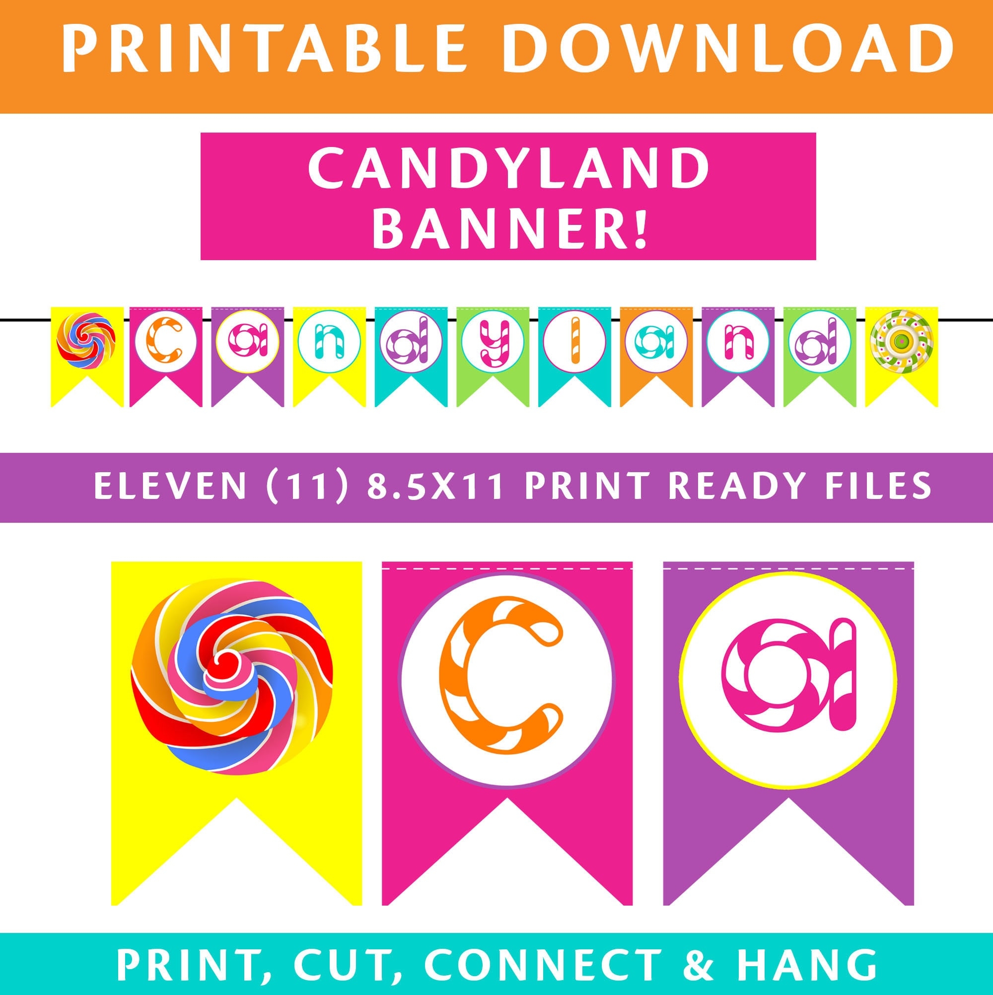 PRINTABLE Candyland Banner Candyland DIY Banner Easy Instant Download Party Banner Candyland Theme Etsy