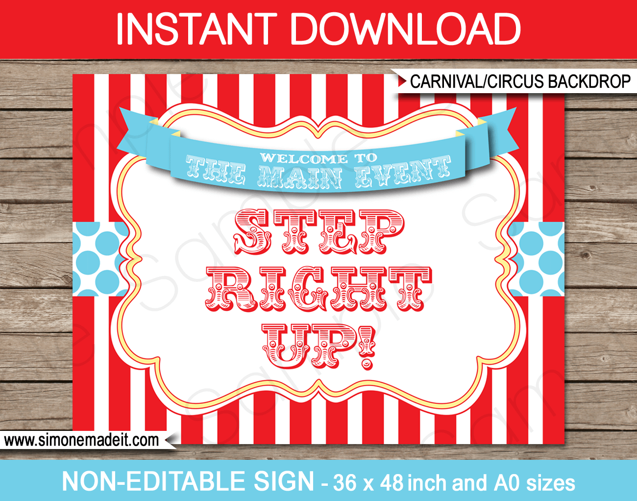 Printable Circus Backdrop Sign Template Carnival Party Decorations