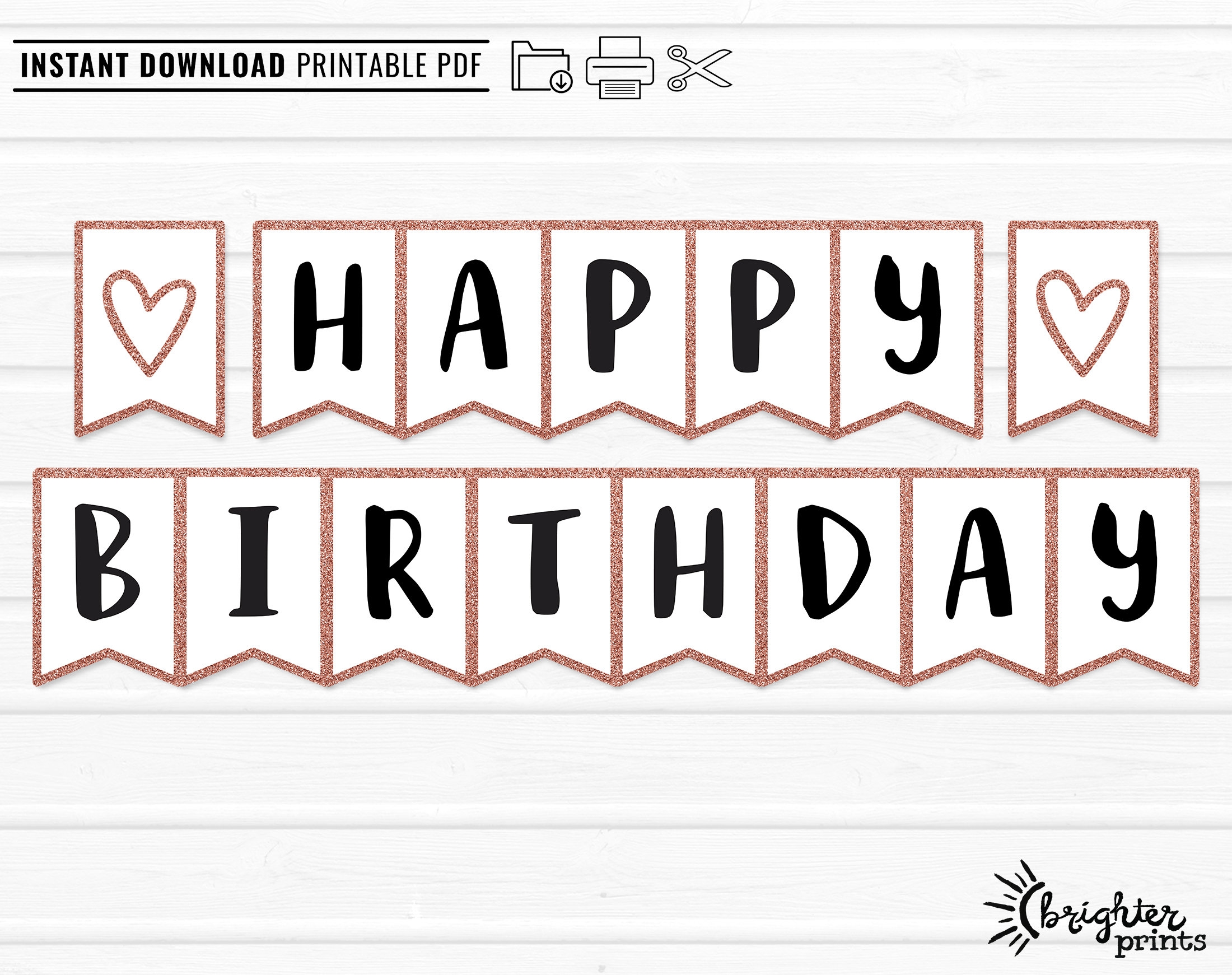 Printable Happy Birthday Banner INSTANT DOWNLOAD DIY Download Print Rose Gold Glitter Bday Party Decor Bunting Etsy