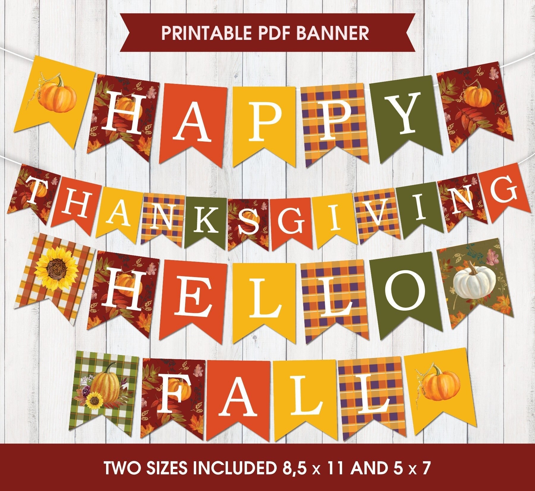 Printable Happy Thanksgiving Banners Happy Fall Banner Give Thanks Banner Instant Download Digital Printable Etsy