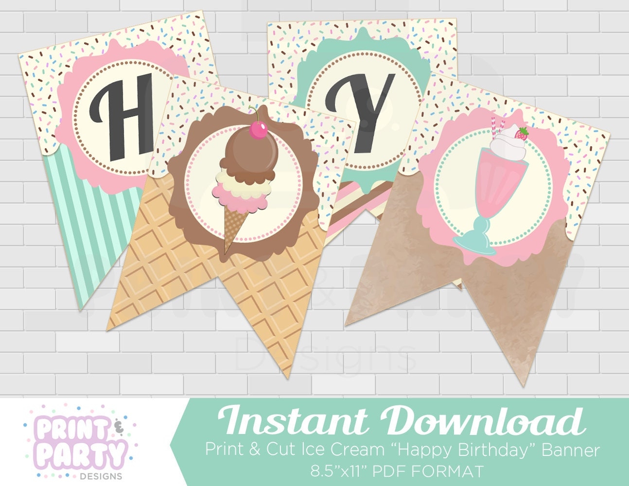 Printable Ice Cream Happy Birthday Banner Ice Cream Shoppe Birthday Party Ice Cream Social Ice Cream Banner Instant Download Etsy