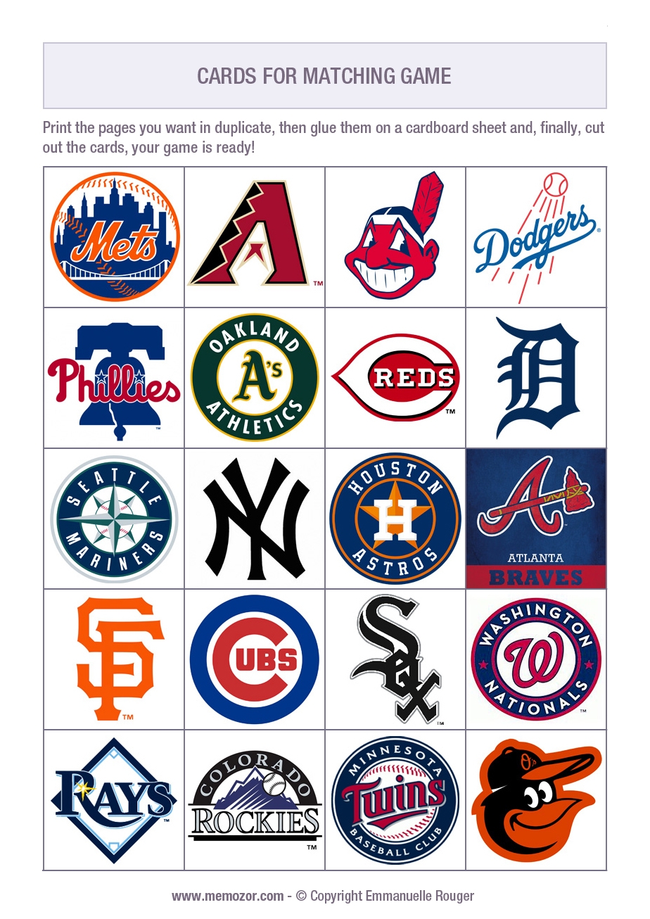 Printable Matching Game For Kids Baseball Teams Logos Print And Cut Out The Cards Memozor