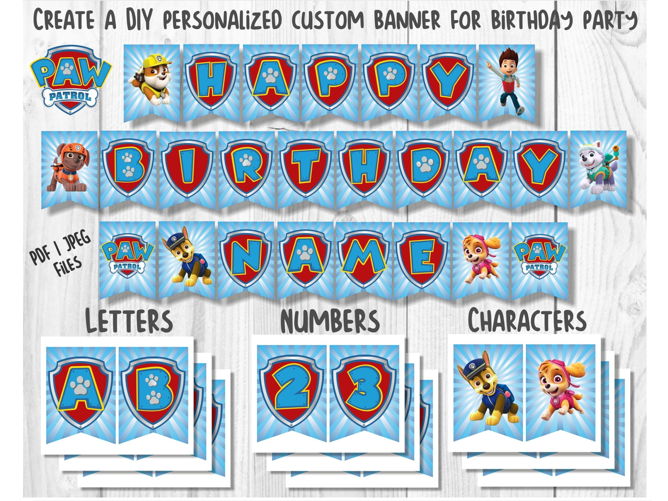 Printable Paw Patrol Birthday Banner PDF JPEG Paw Patrol Inspire Uplift