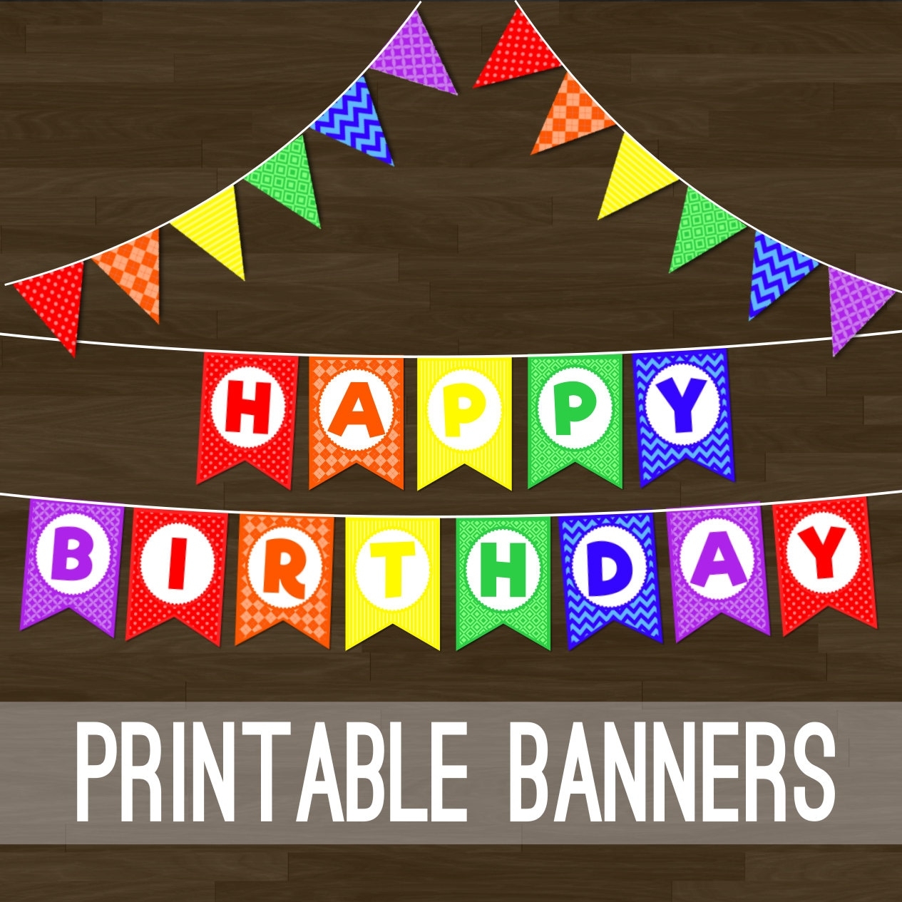 Printable Rainbow Bunting Rainbow Flag Banner And Happy Birthday Banner For Birthday Party Etsy
