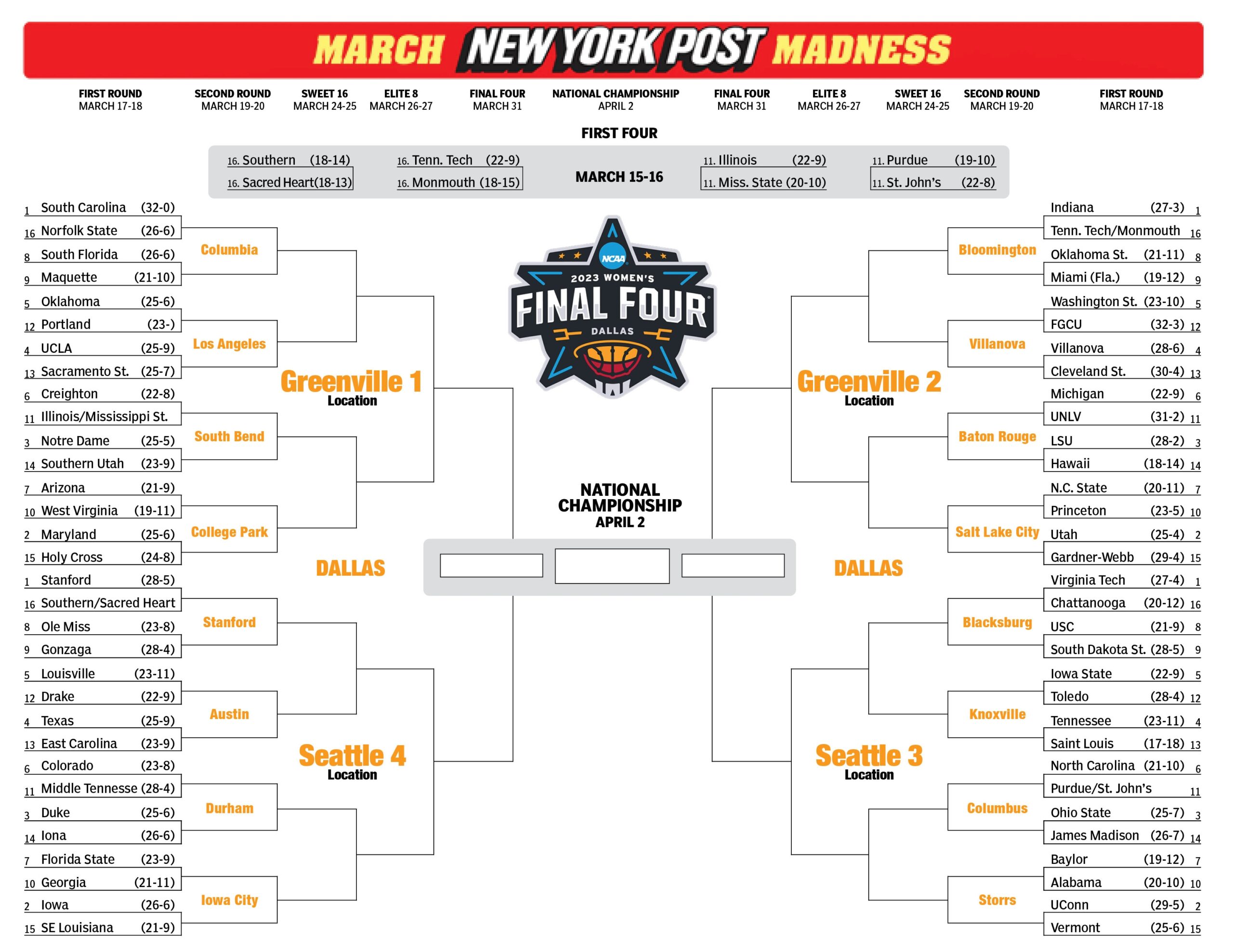 Printable Woman Basketball Bracket