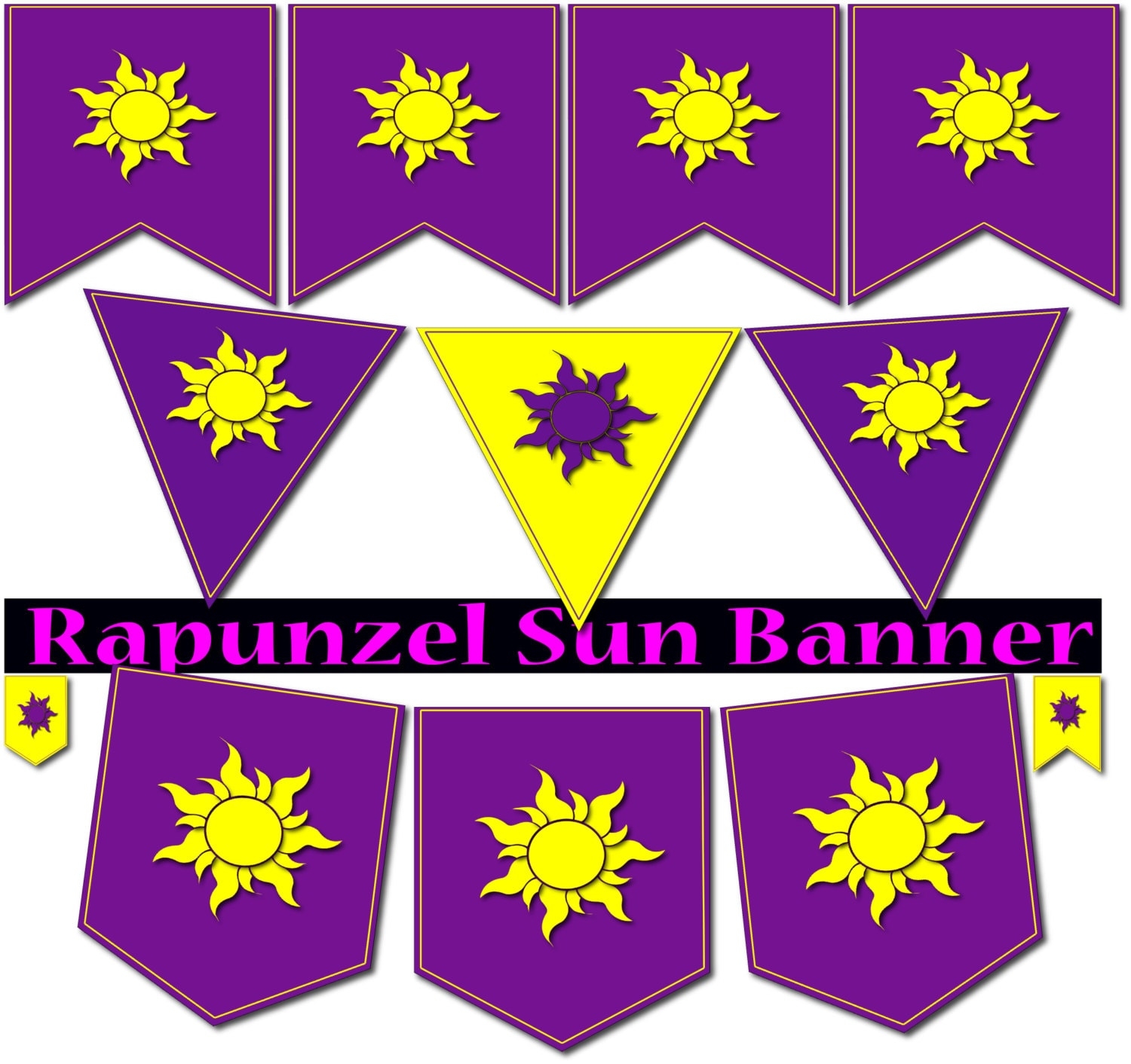 Rapunzel Banner Rapunzel Flags Rapunzel Party Printable Rapunzel Birthday Invitation Tangled Flag Rapunzel Clipart Sun Rapunzel Print Decor Etsy