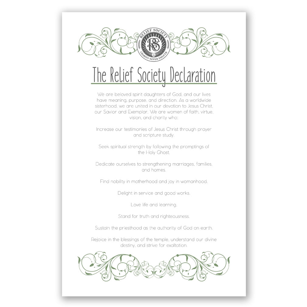 Relief Society Declaration Poster Green Scroll Digital Download In LDS Resources Handouts On LDSBookstore