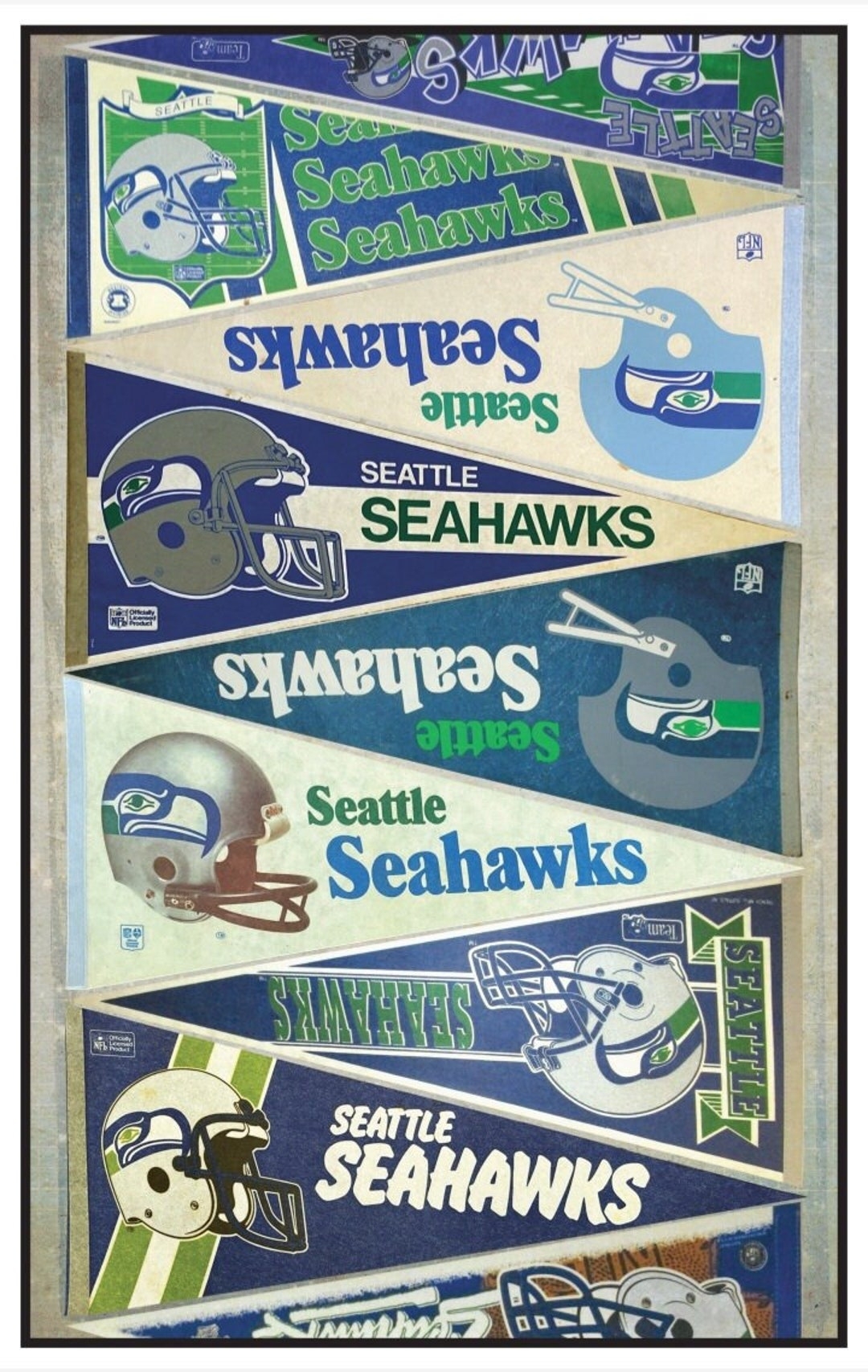 Seattle Seahawks Vintage Pennant Print 15 By 24 11 By 17 Etsy