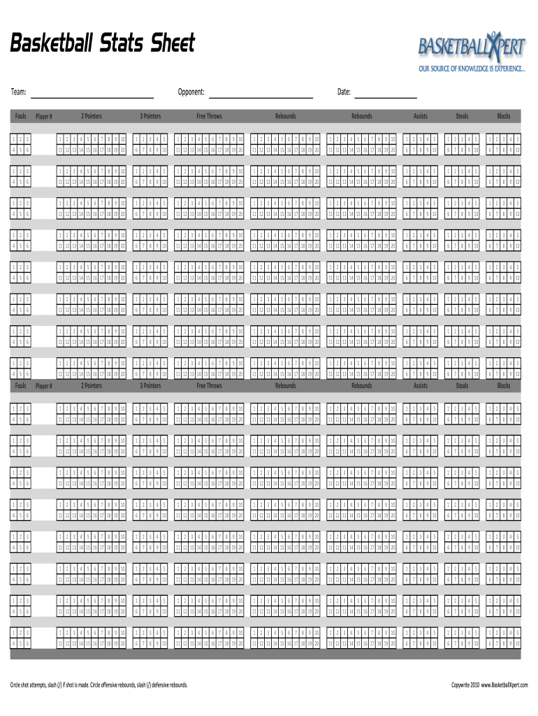 Basketball Stat Sheets Printable Free