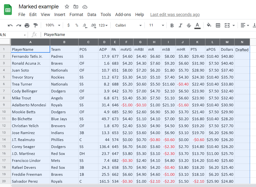Simple Draft Tracking Spreadsheet RotoGraphs Fantasy Baseball