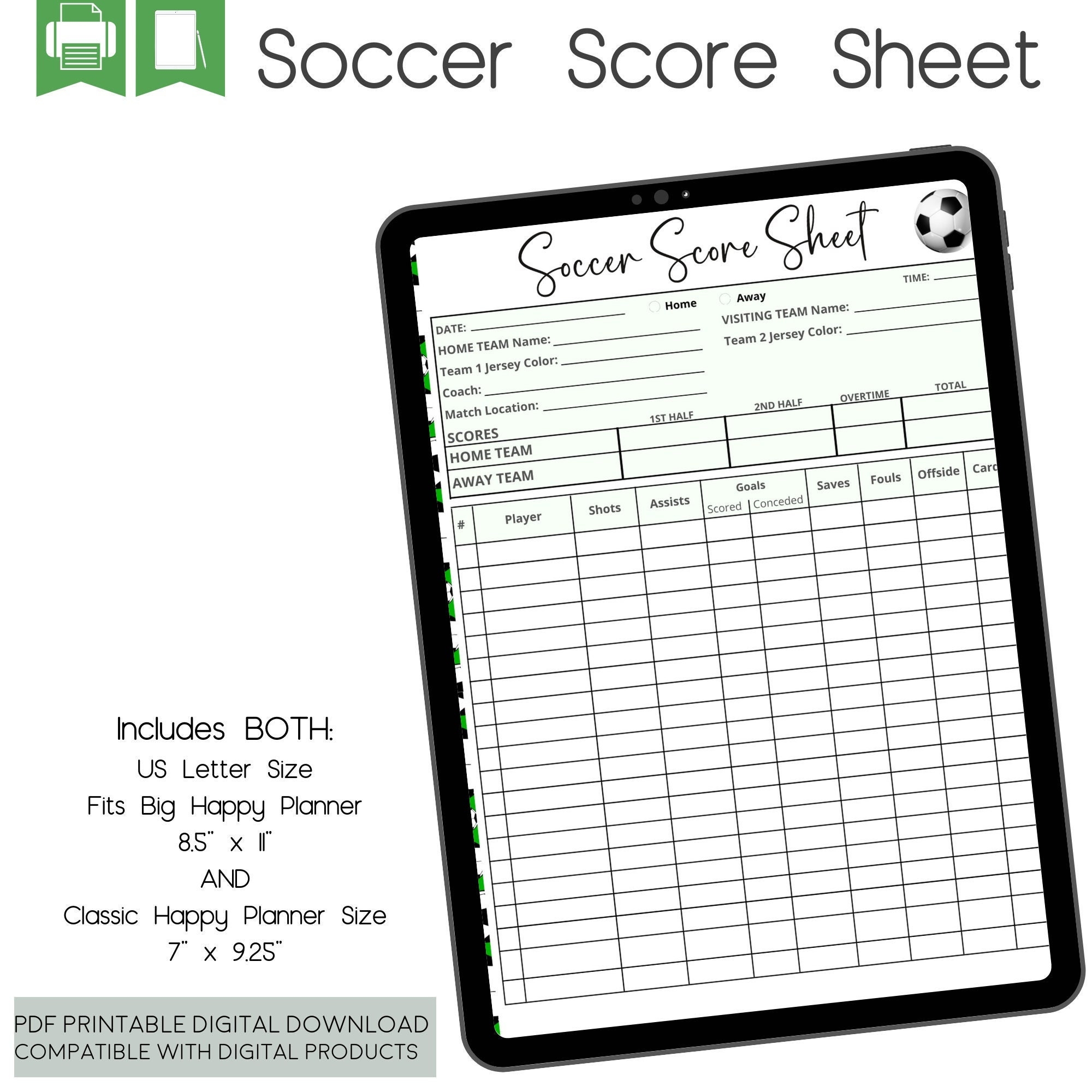 Soccer Score Sheet Printable