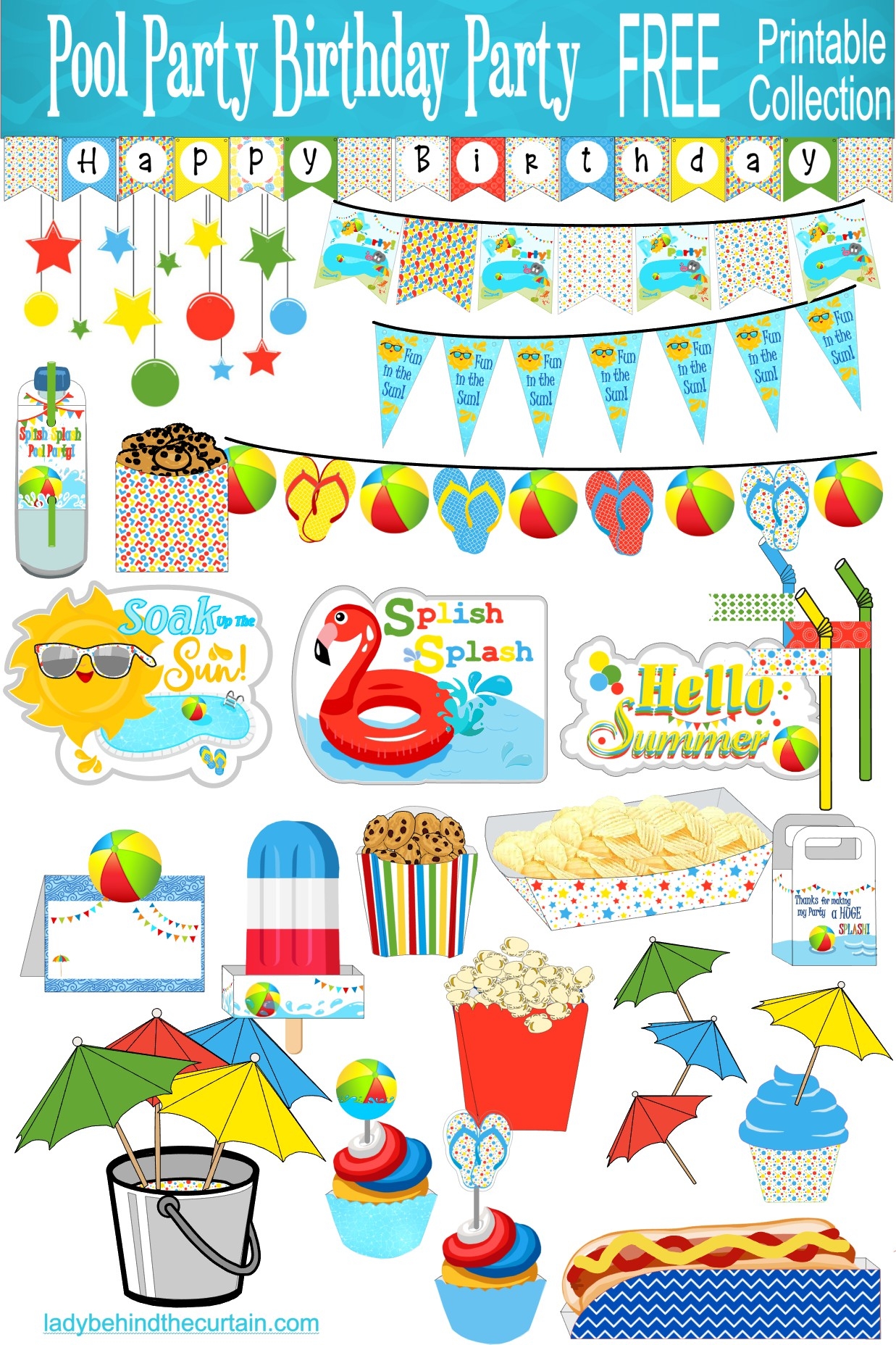 free printable tropical beach birthday banner