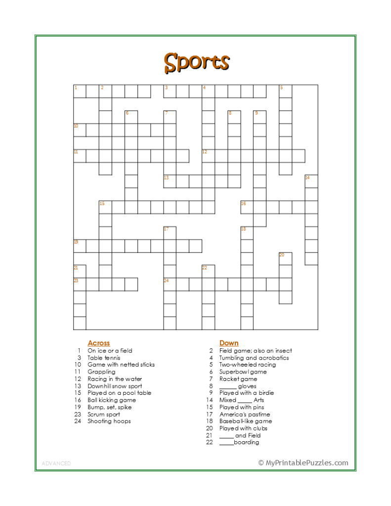 Hockey Crossword Puzzles Printable