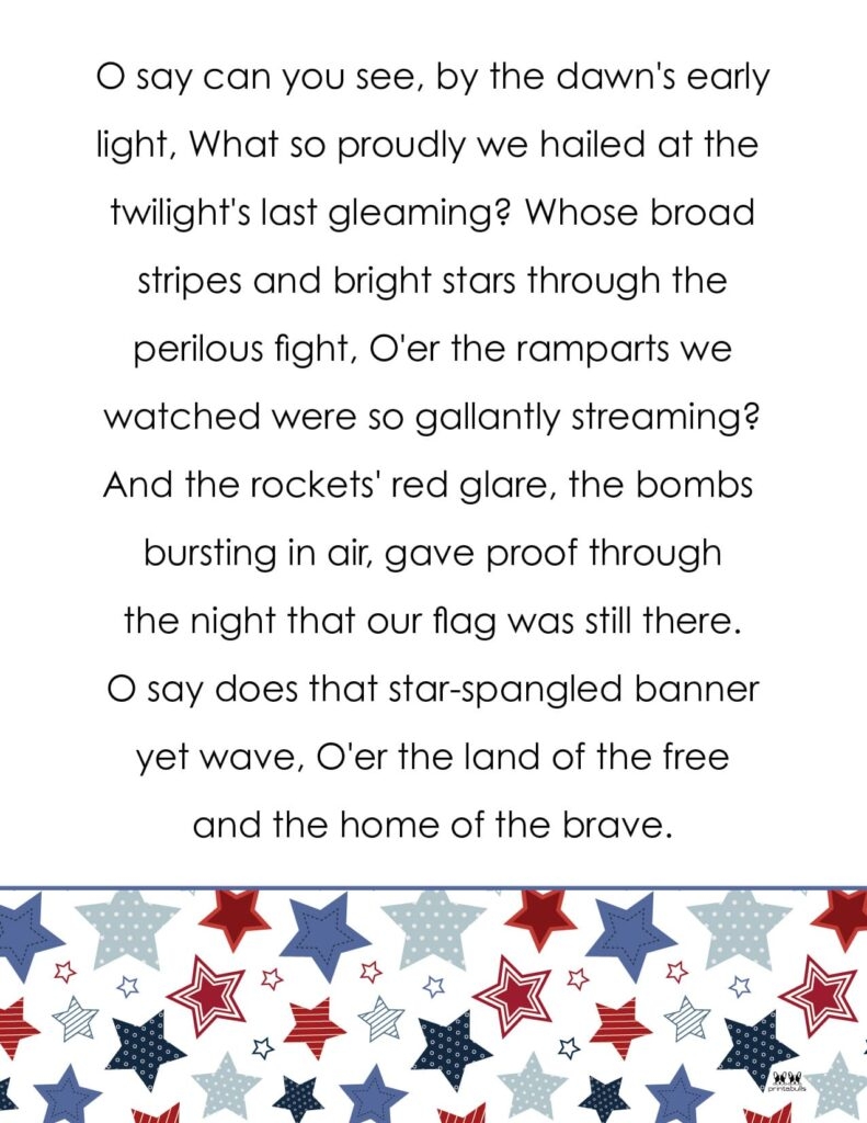 star spangled banner lyrics printable