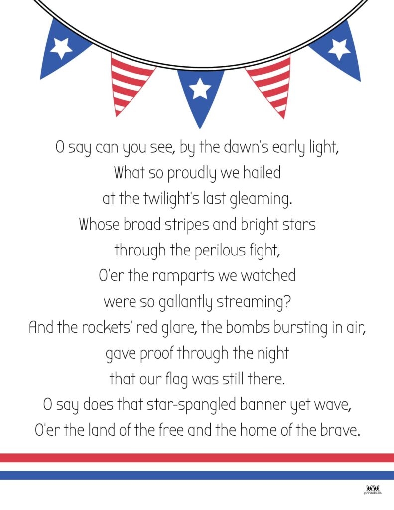 Printable Star Spangled Banner For Studnets