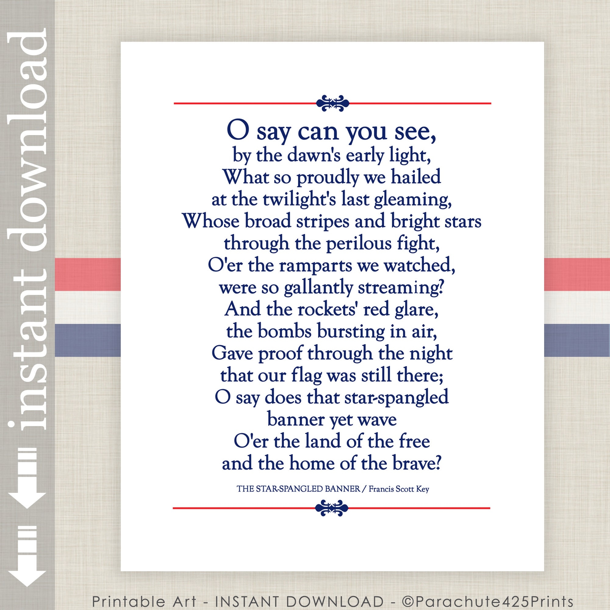 Printable Lyrics Star Spangled Banner